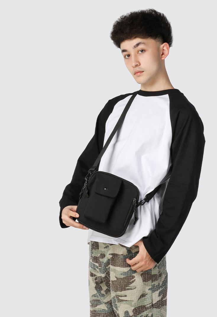 Black Solid One Handle Sling Bag