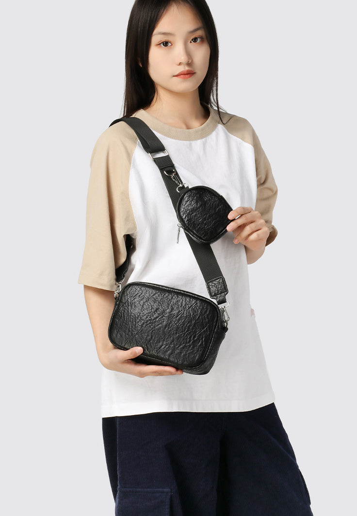 Black Solid One Handle Sling Bag