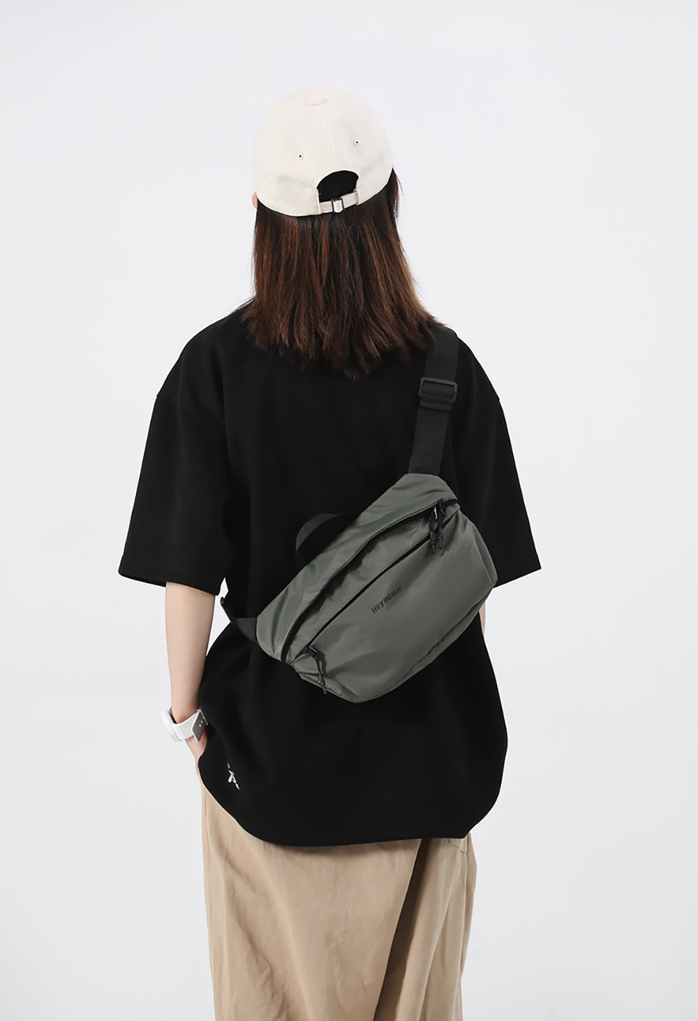 Grey Solid Crossbody Sling Bag