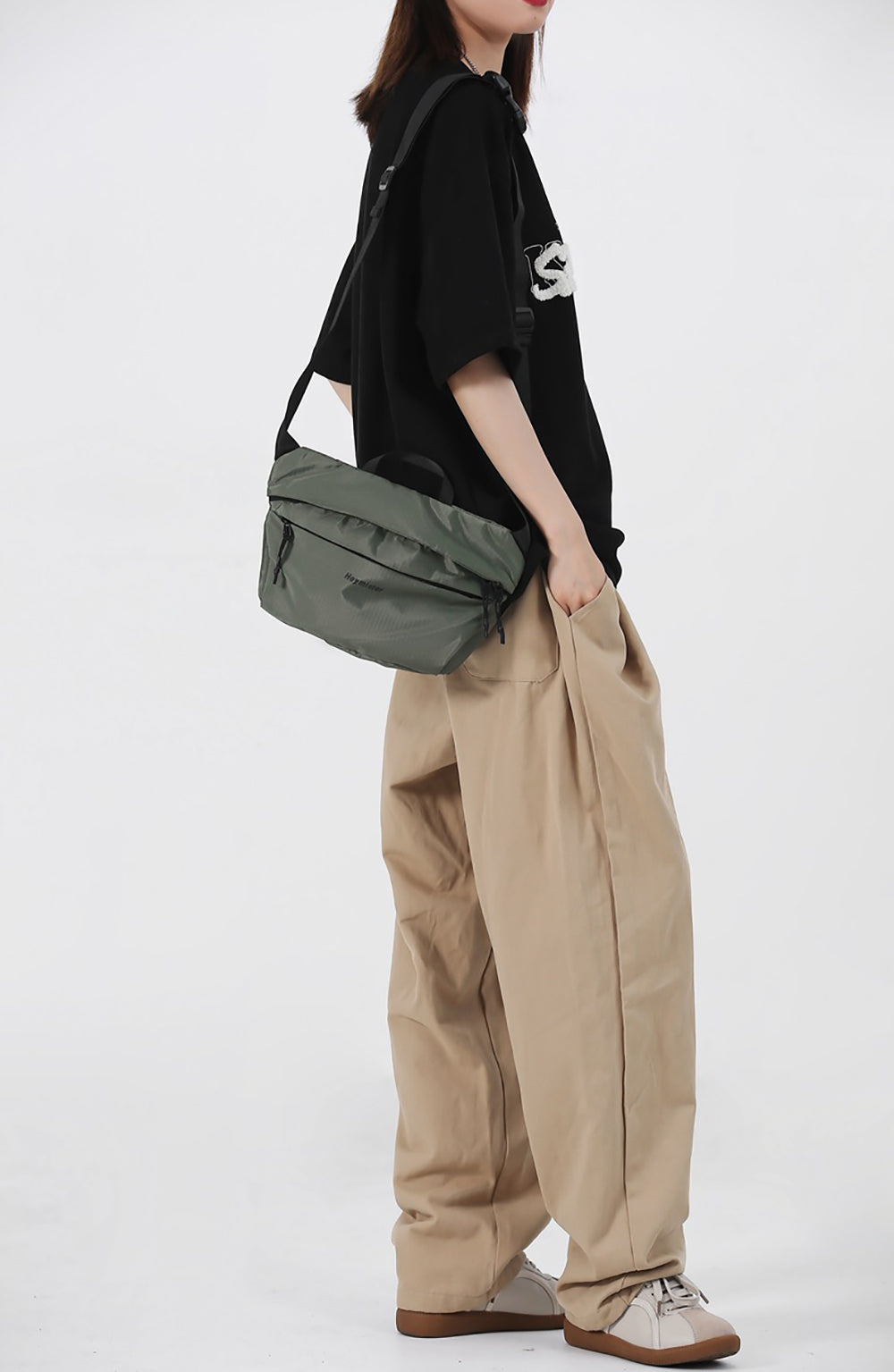 Grey Solid Crossbody Sling Bag