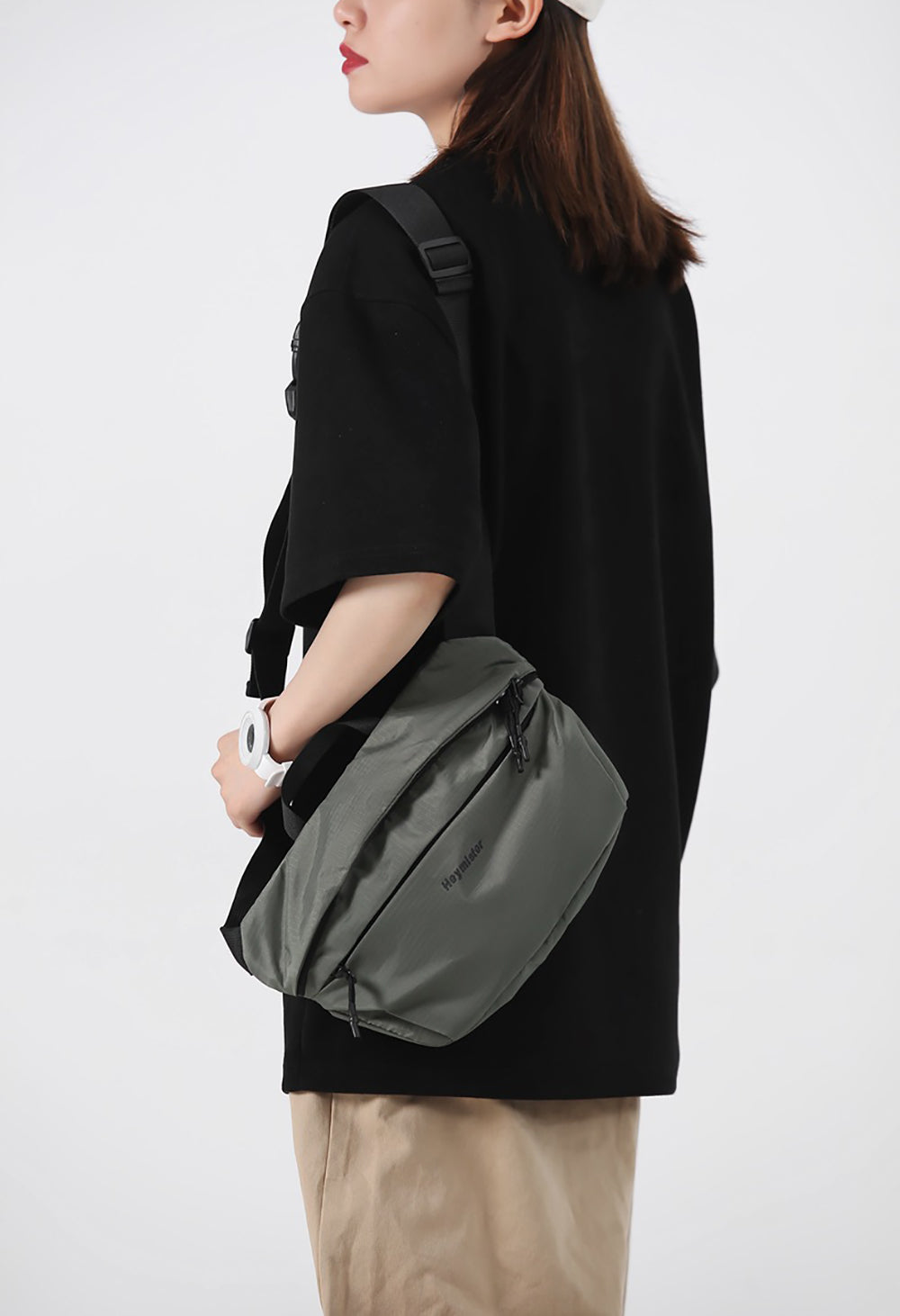 Grey Solid Crossbody Sling Bag