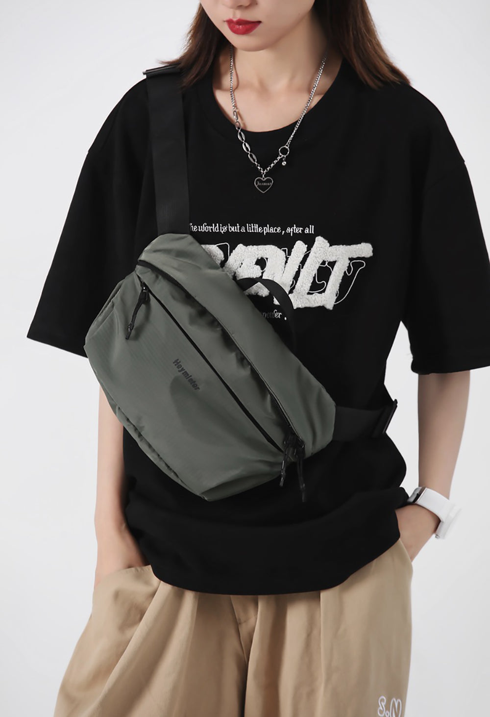 Grey Solid Crossbody Sling Bag