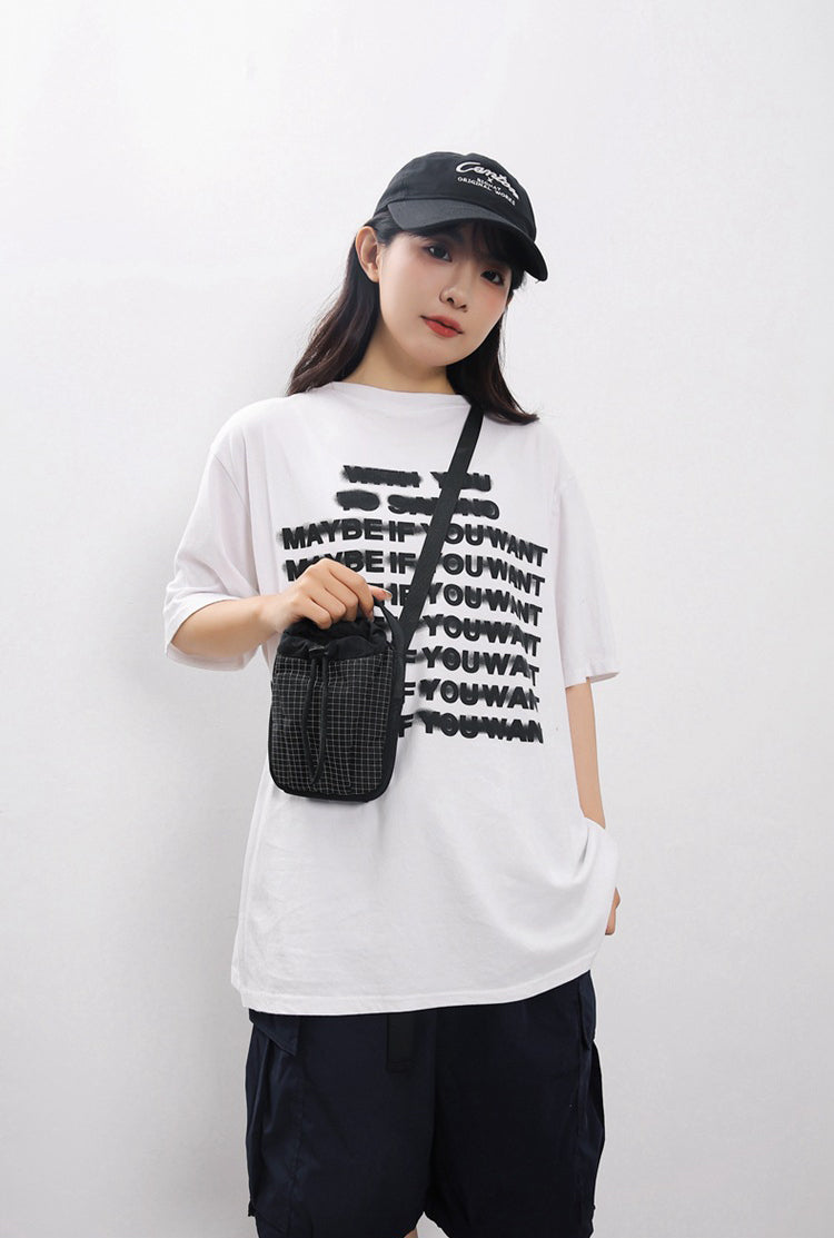 Black Checked One Handle Sling Bag