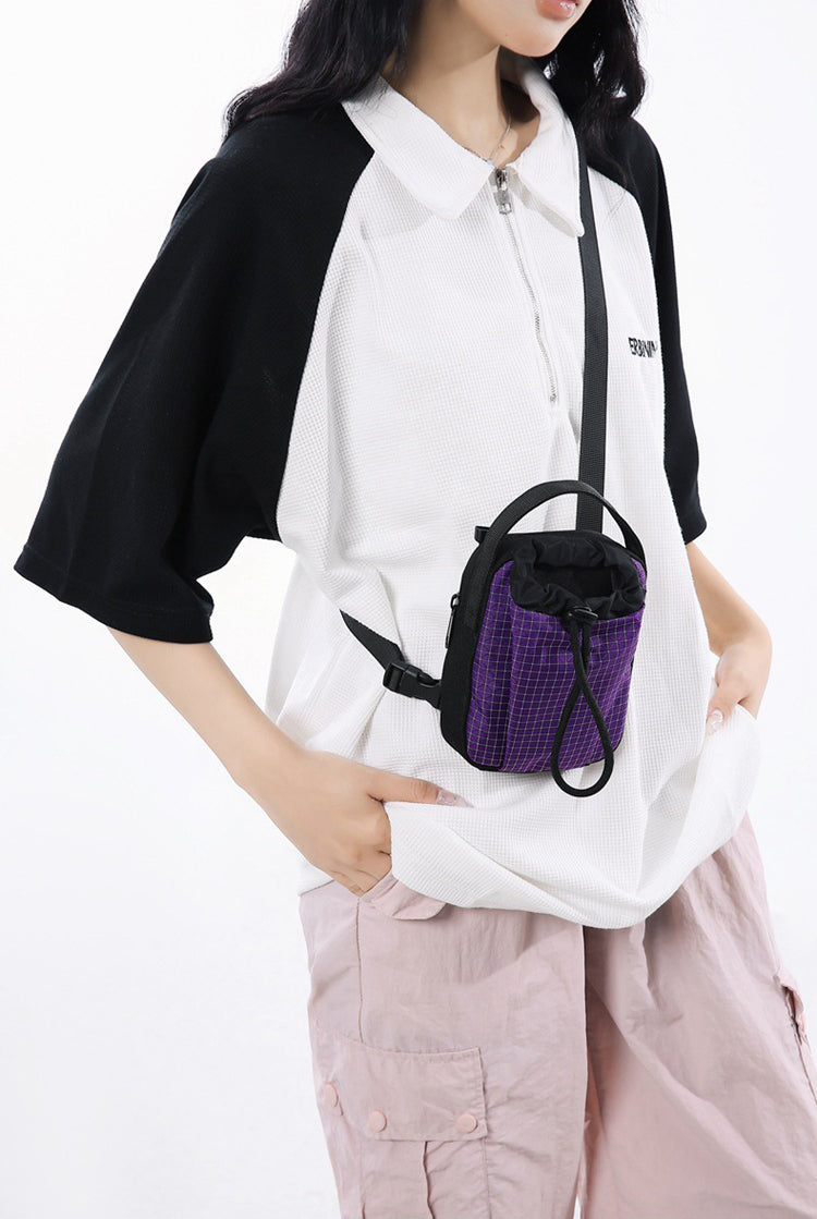 Black Checked One Handle Sling Bag