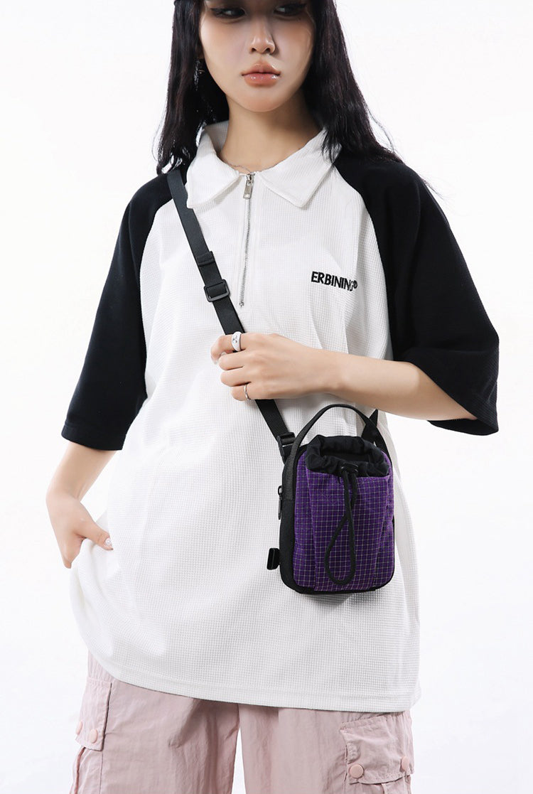 Black Checked One Handle Sling Bag