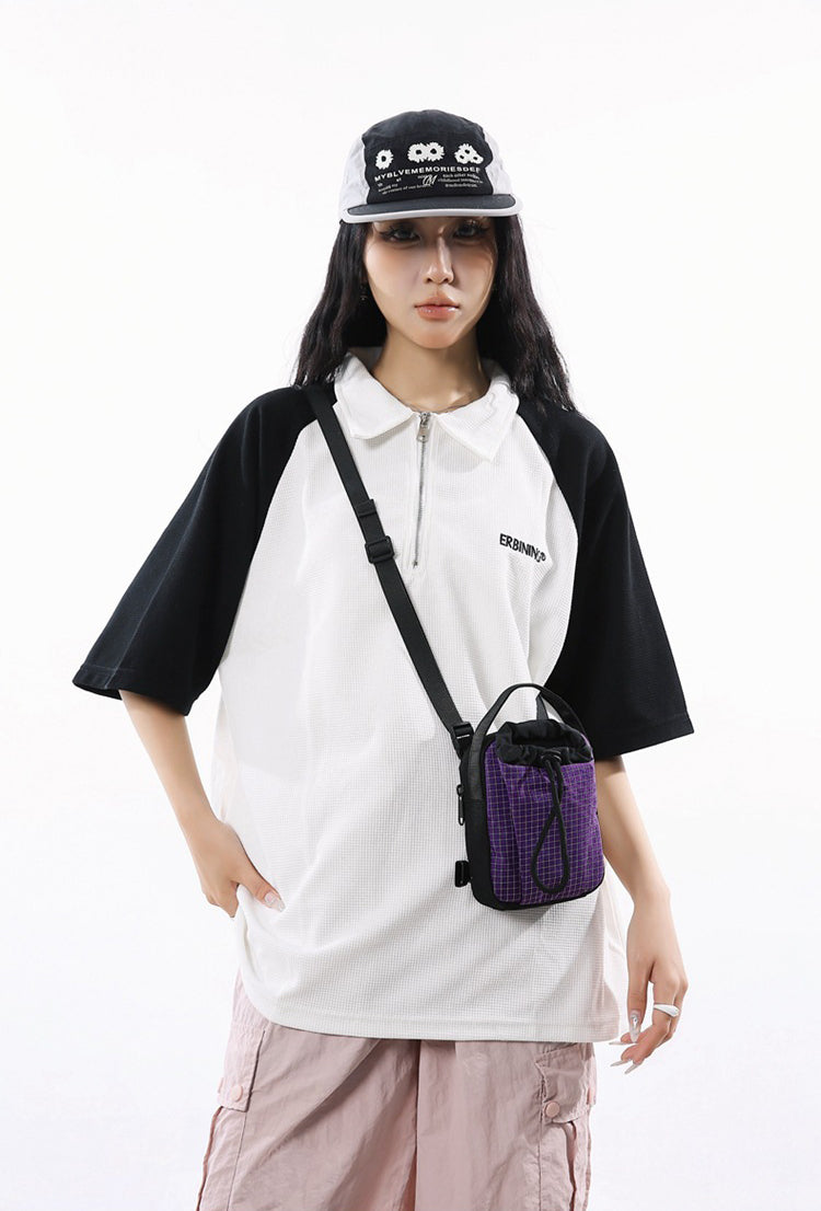 Black Checked One Handle Sling Bag