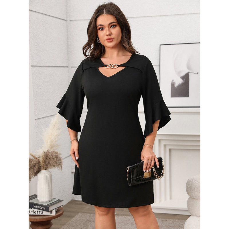 Women Flared Sleeve A-Line Midi Dress