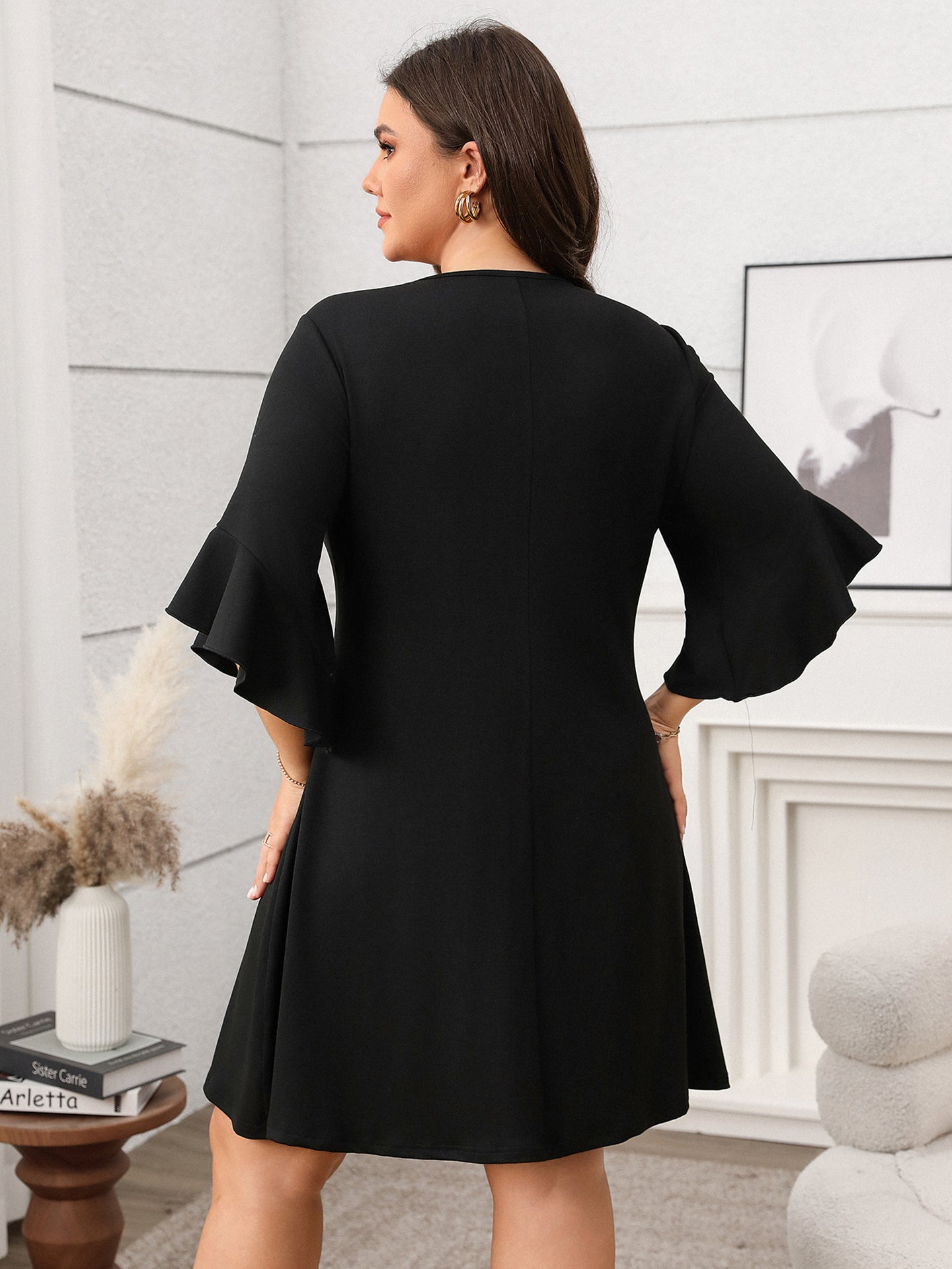 Women Flared Sleeve A-Line Midi Dress