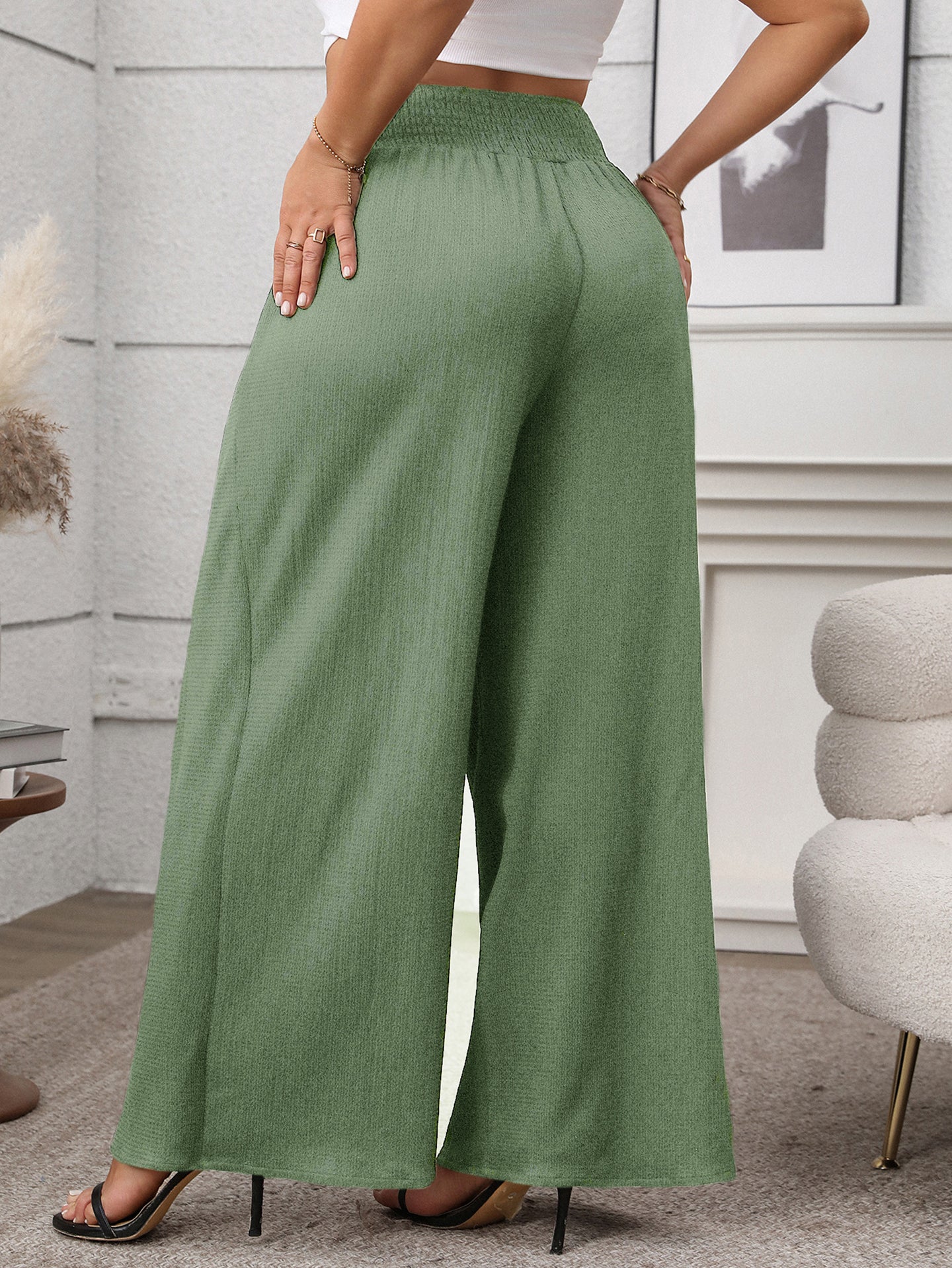 Women Loose Fit Wrinkle Free Parallel Trousers