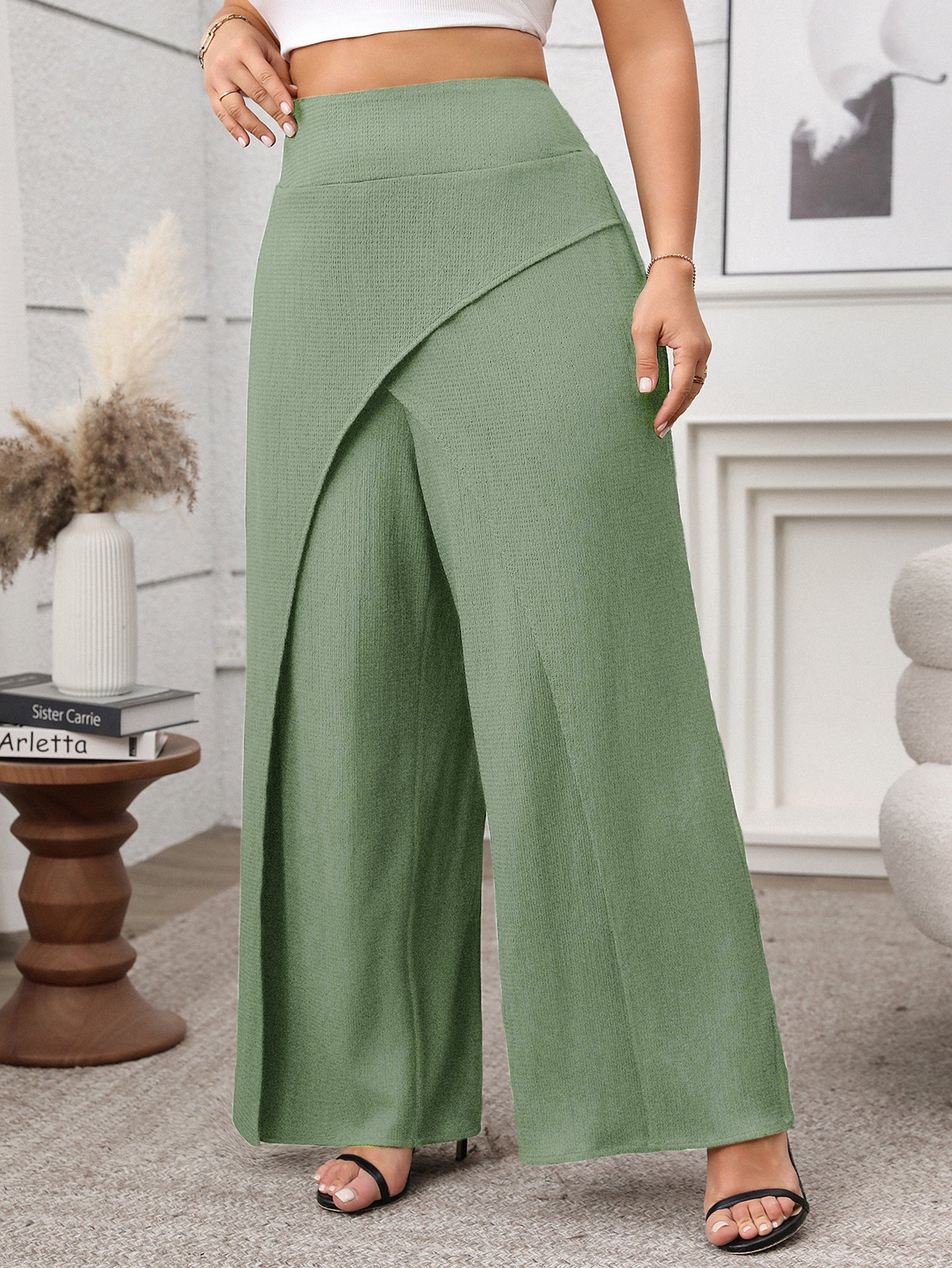 Women Loose Fit Wrinkle Free Parallel Trousers