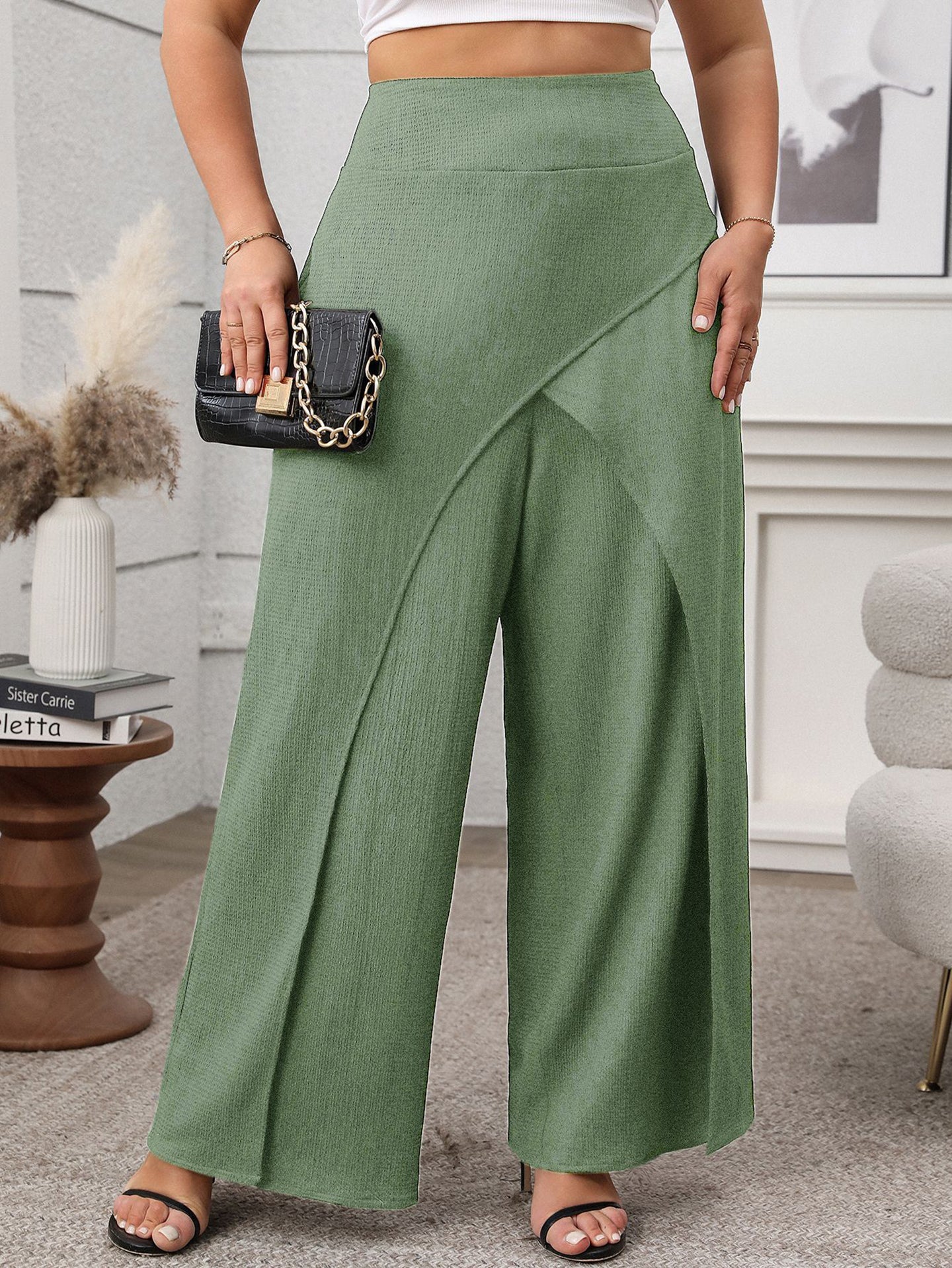 Women Loose Fit Wrinkle Free Parallel Trousers