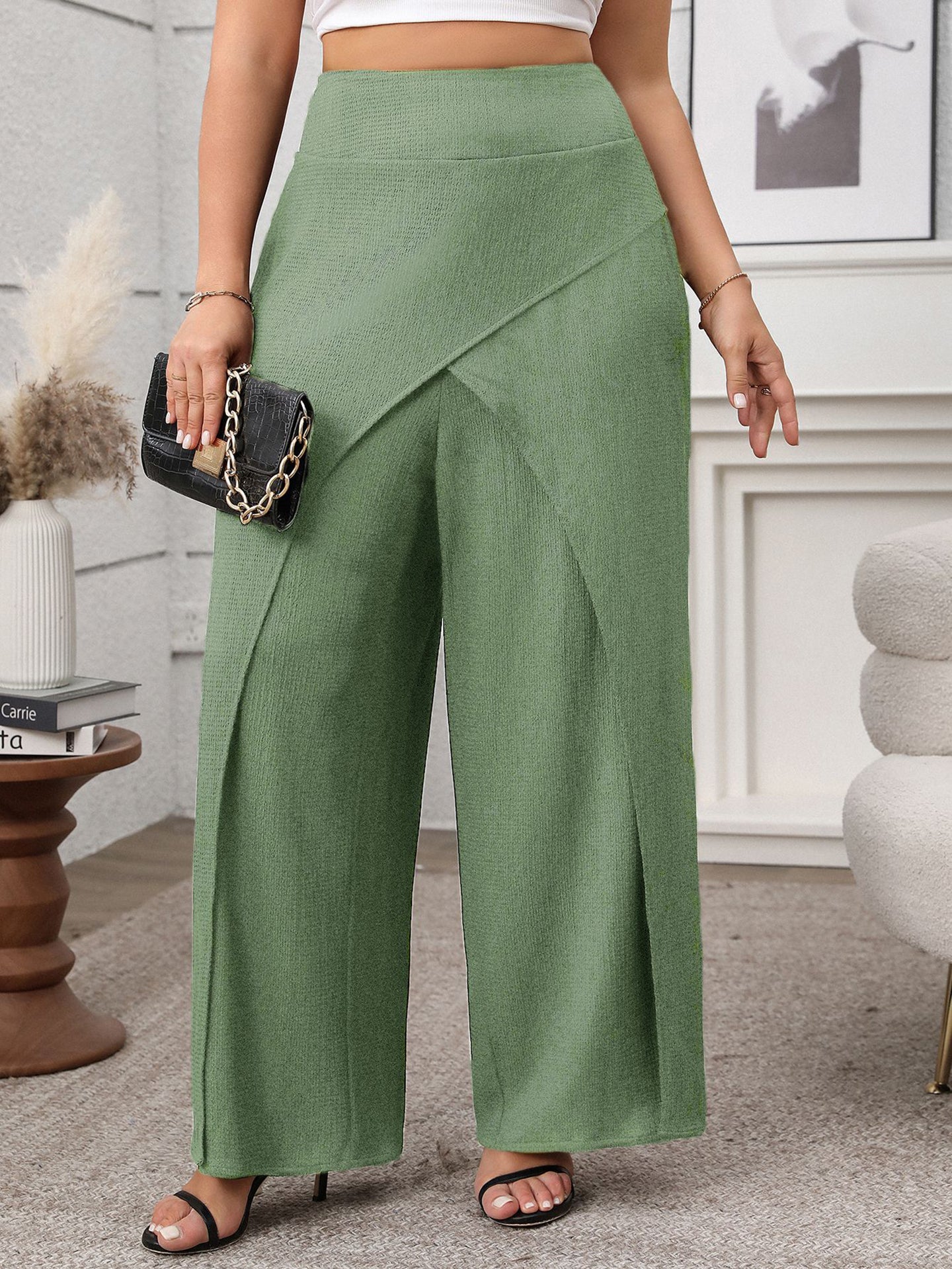 Women Loose Fit Wrinkle Free Parallel Trousers