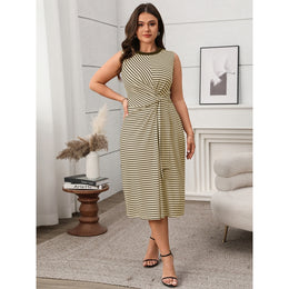 Striped Monochrome Fit & Flare Midi Dress