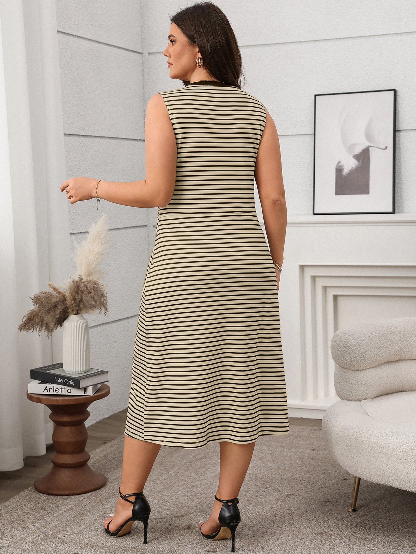 Striped Monochrome Fit & Flare Midi Dress