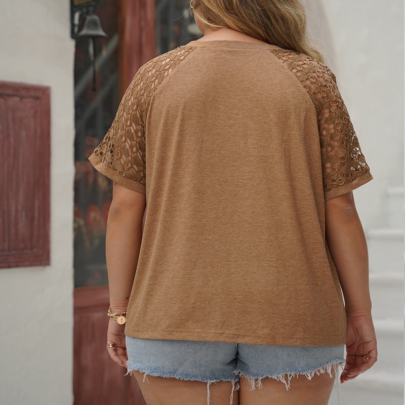 Women Plus Sze Round Neck Short Sleeves Top