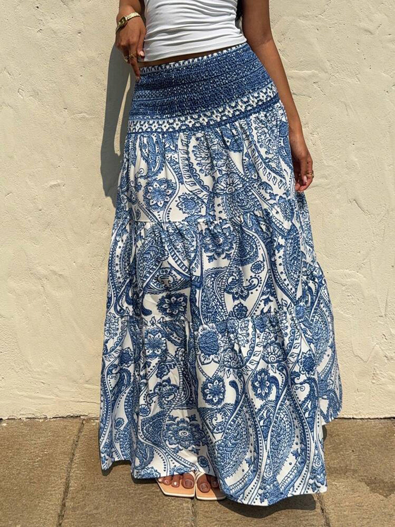 Printed A-Line Maxi Skirt