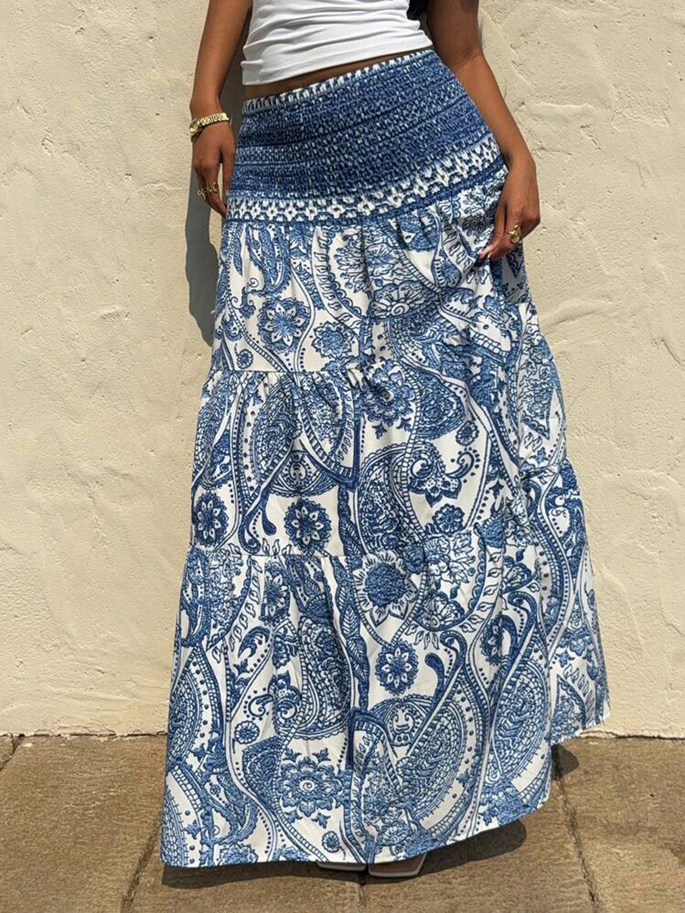 Printed A-Line Maxi Skirt