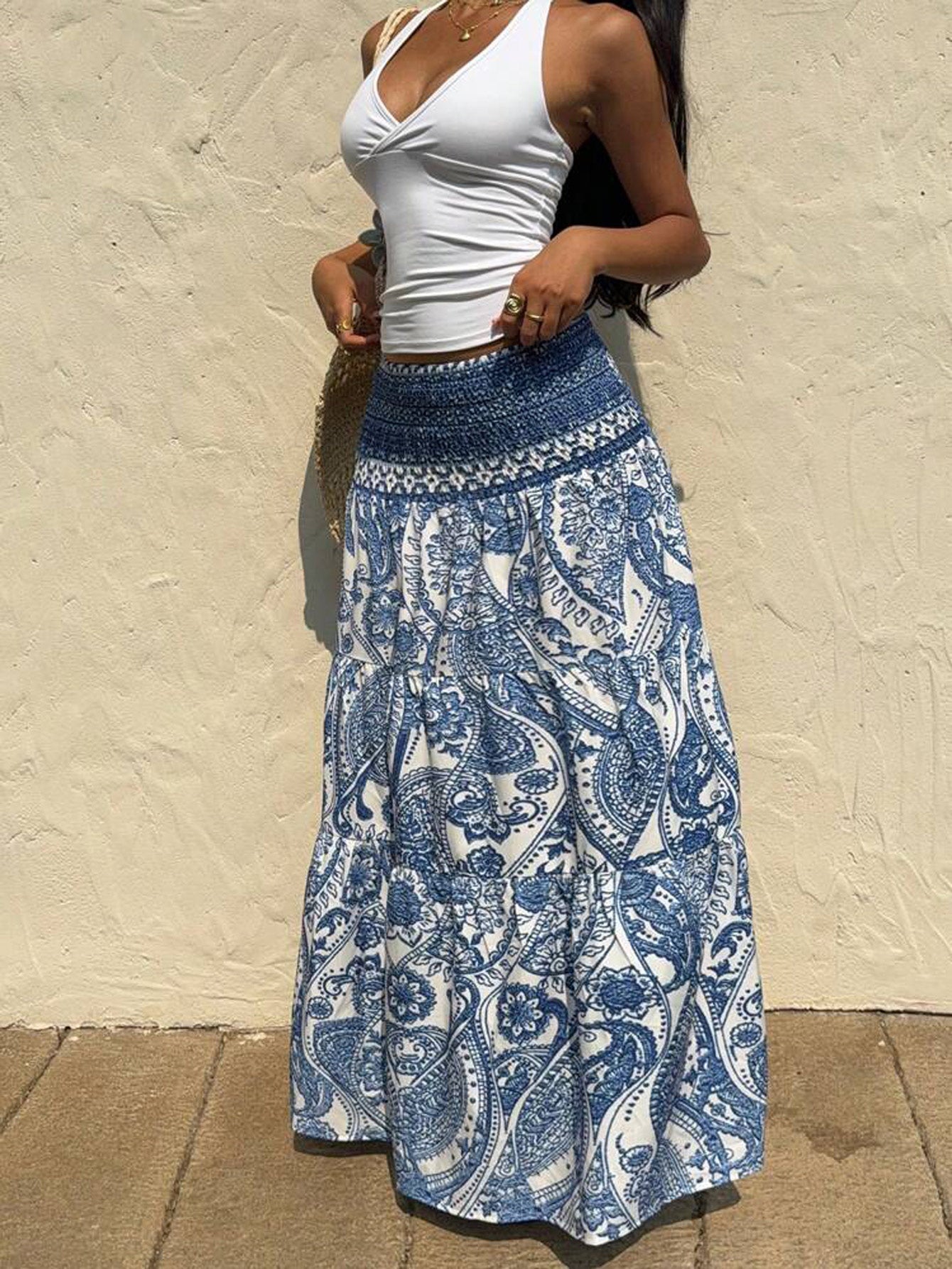 Printed A-Line Maxi Skirt