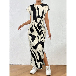 Women Abstract Printed Slits Bodycon Dress