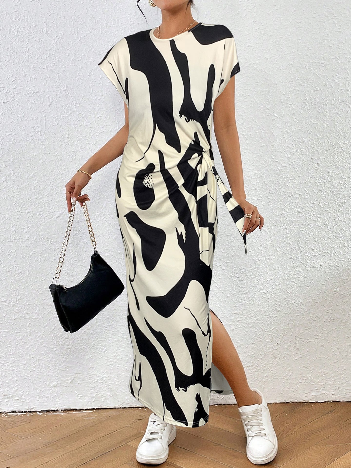 Women Abstract Printed Slits Bodycon Dress