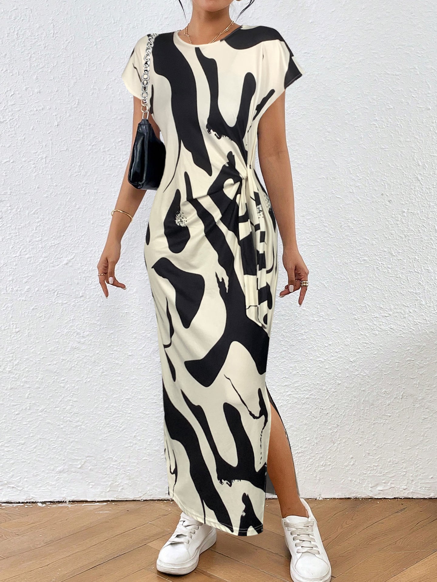 Women Abstract Printed Slits Bodycon Dress