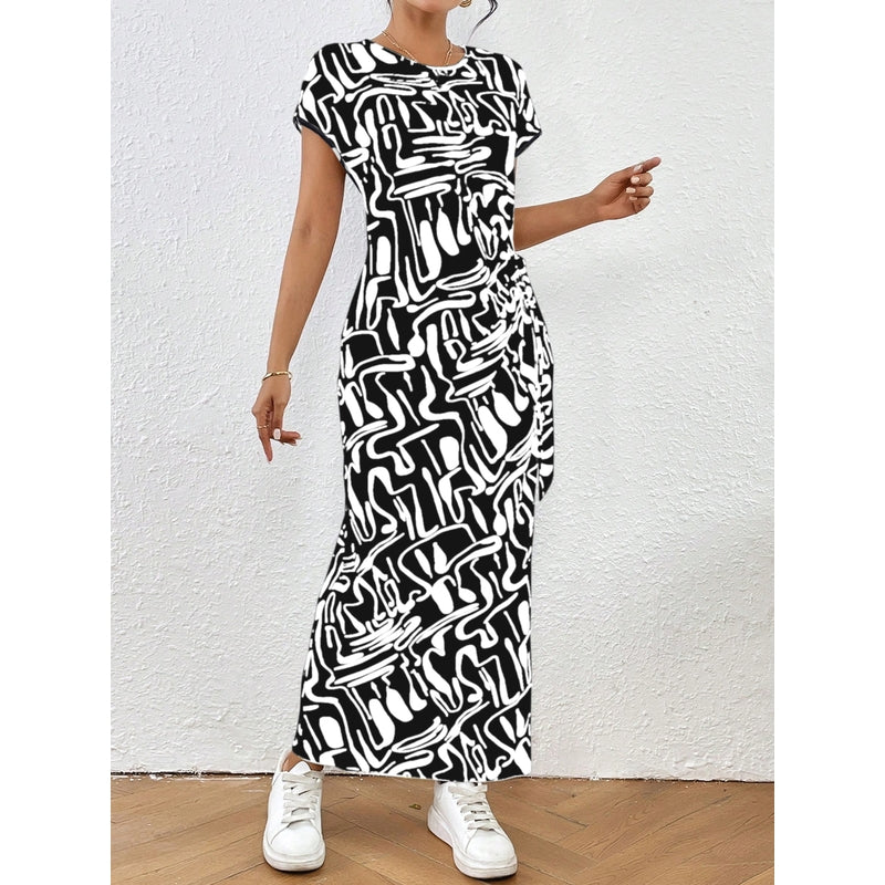 Women Abstract Printed Tie-Ups Bodycon Dress