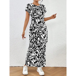 Women Abstract Printed Tie-Ups Bodycon Dress