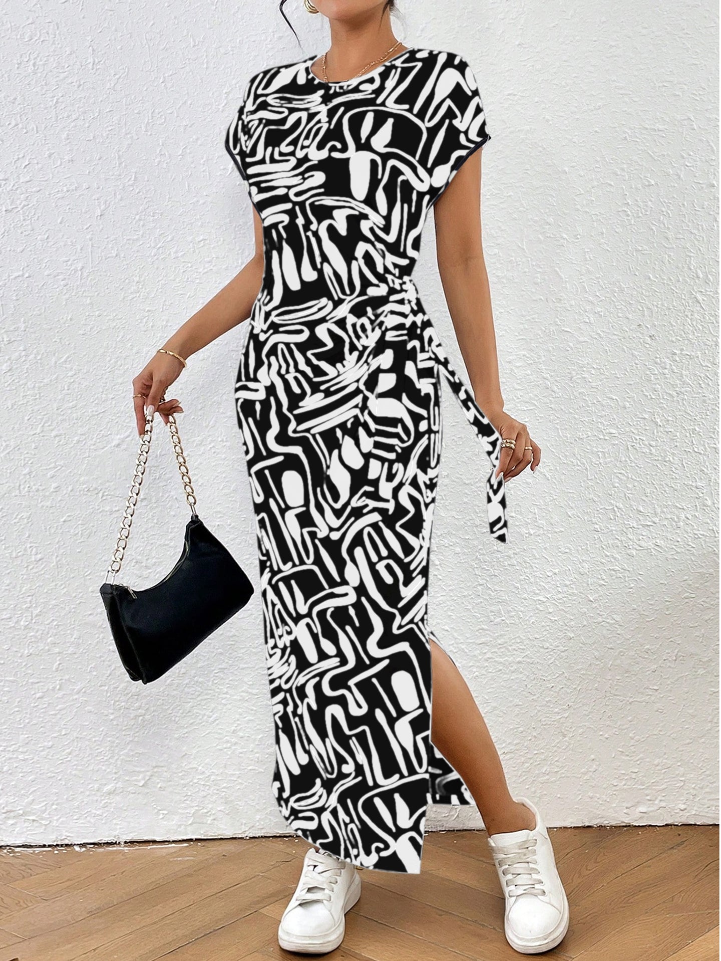 Women Abstract Printed Tie-Ups Bodycon Dress