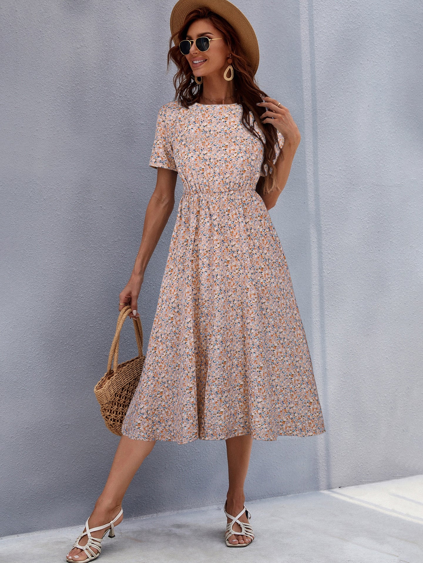 Women Ethnic Motifs Print Gathered or Pleated A-Line Midi Dress