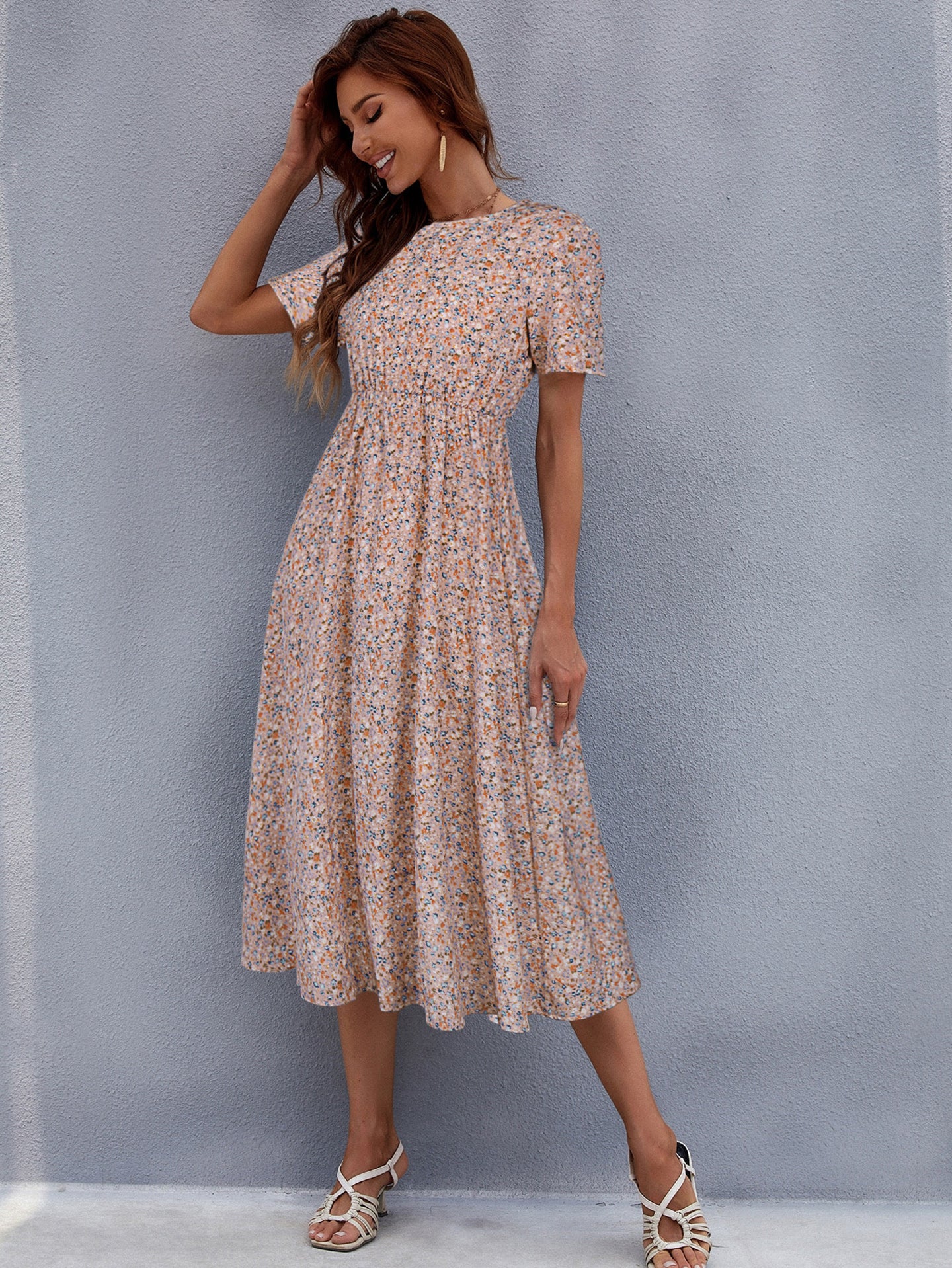 Women Ethnic Motifs Print Gathered or Pleated A-Line Midi Dress