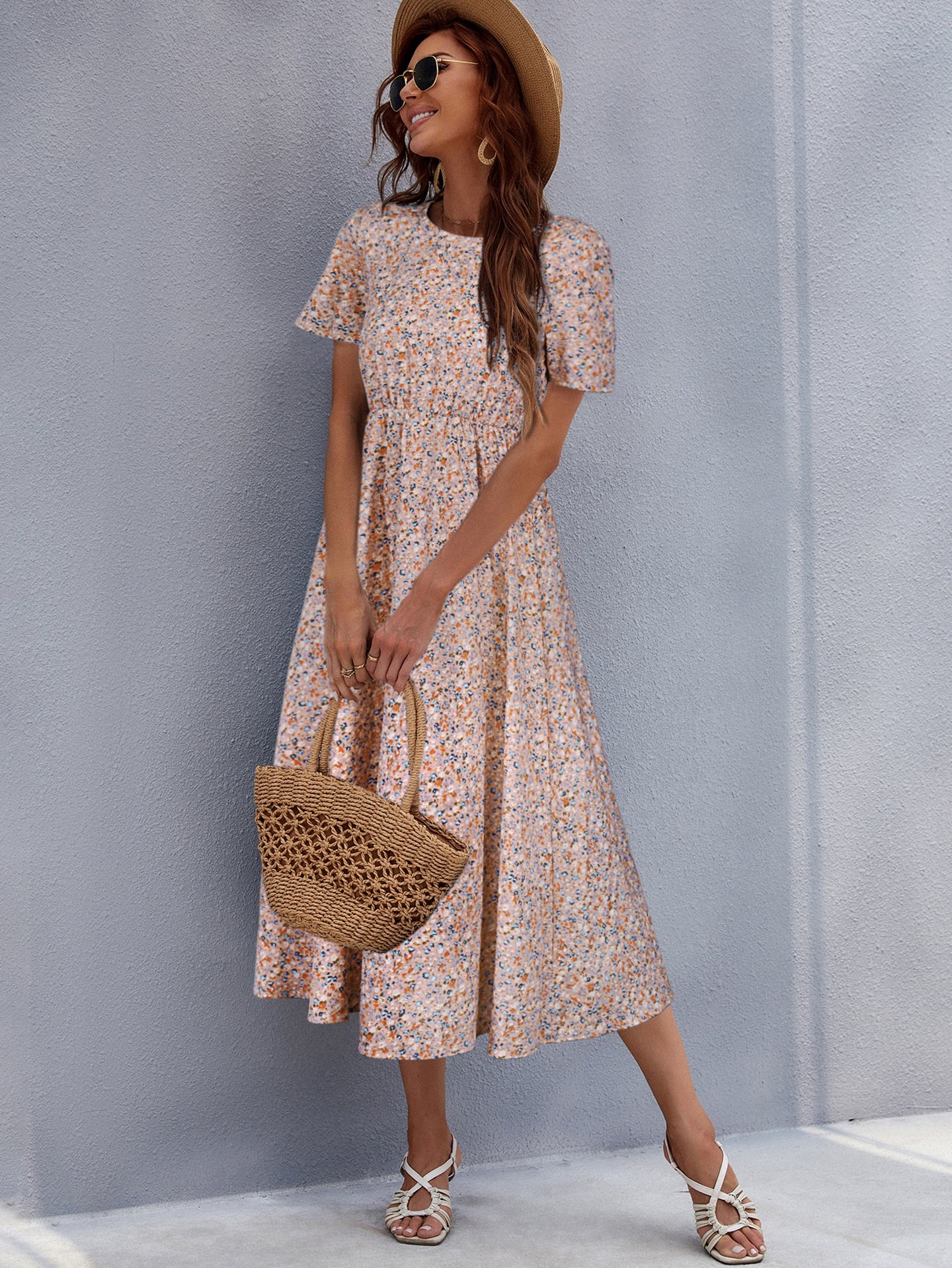 Women Ethnic Motifs Print Gathered or Pleated A-Line Midi Dress