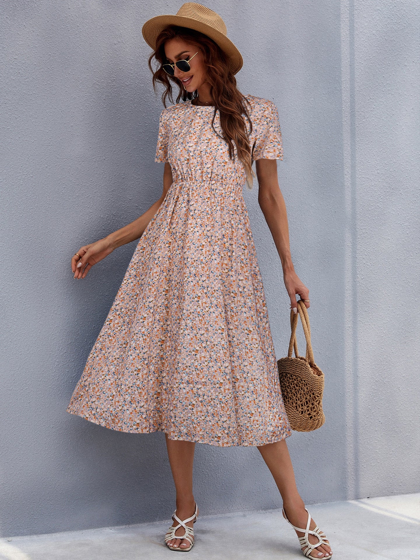 Women Ethnic Motifs Print Gathered or Pleated A-Line Midi Dress
