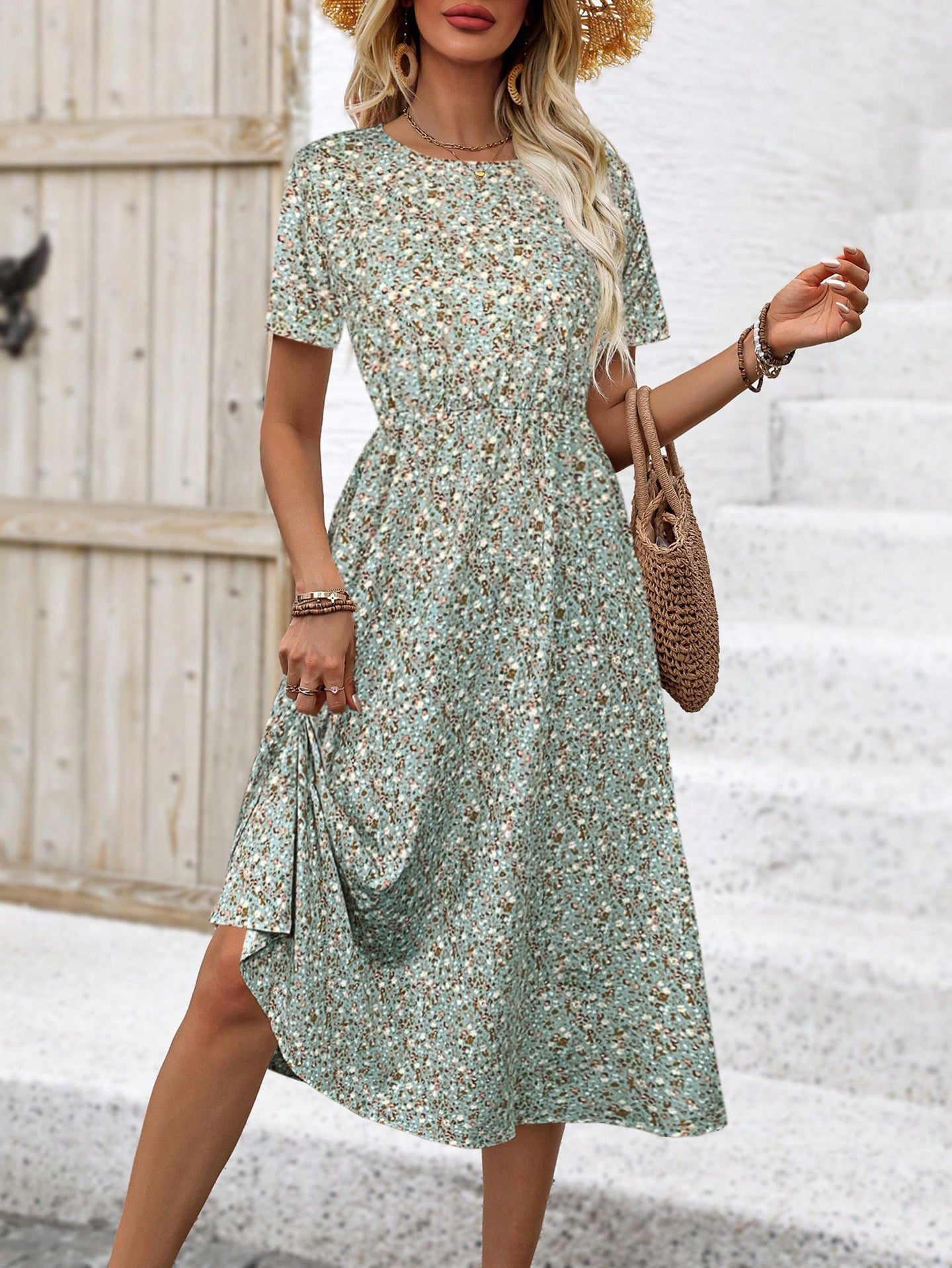 Floral Printed Fit and Flare Midi Dress