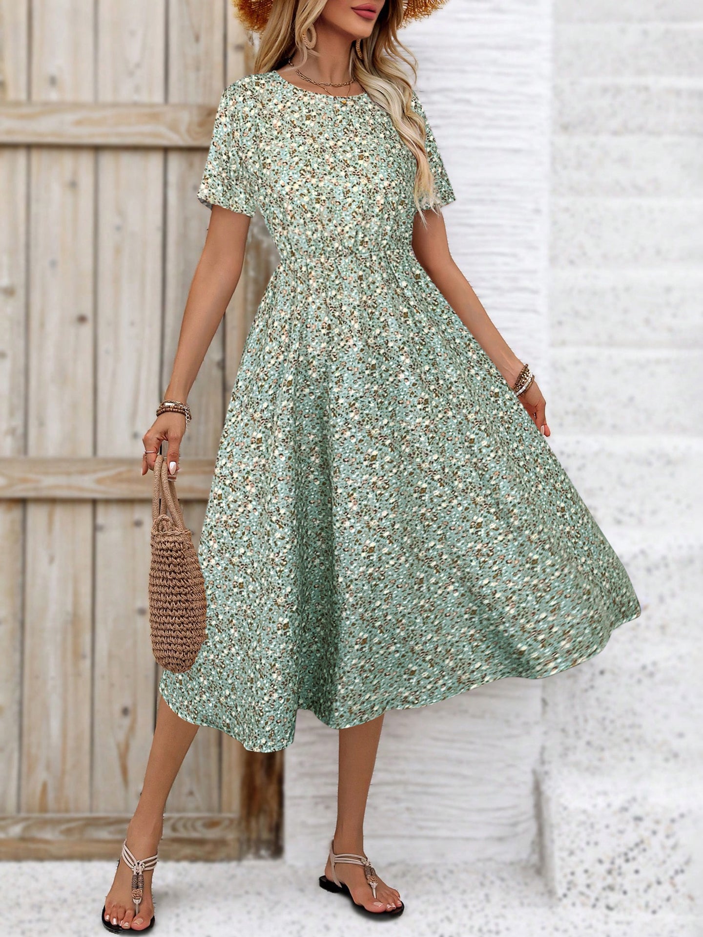 Floral Printed Fit and Flare Midi Dress