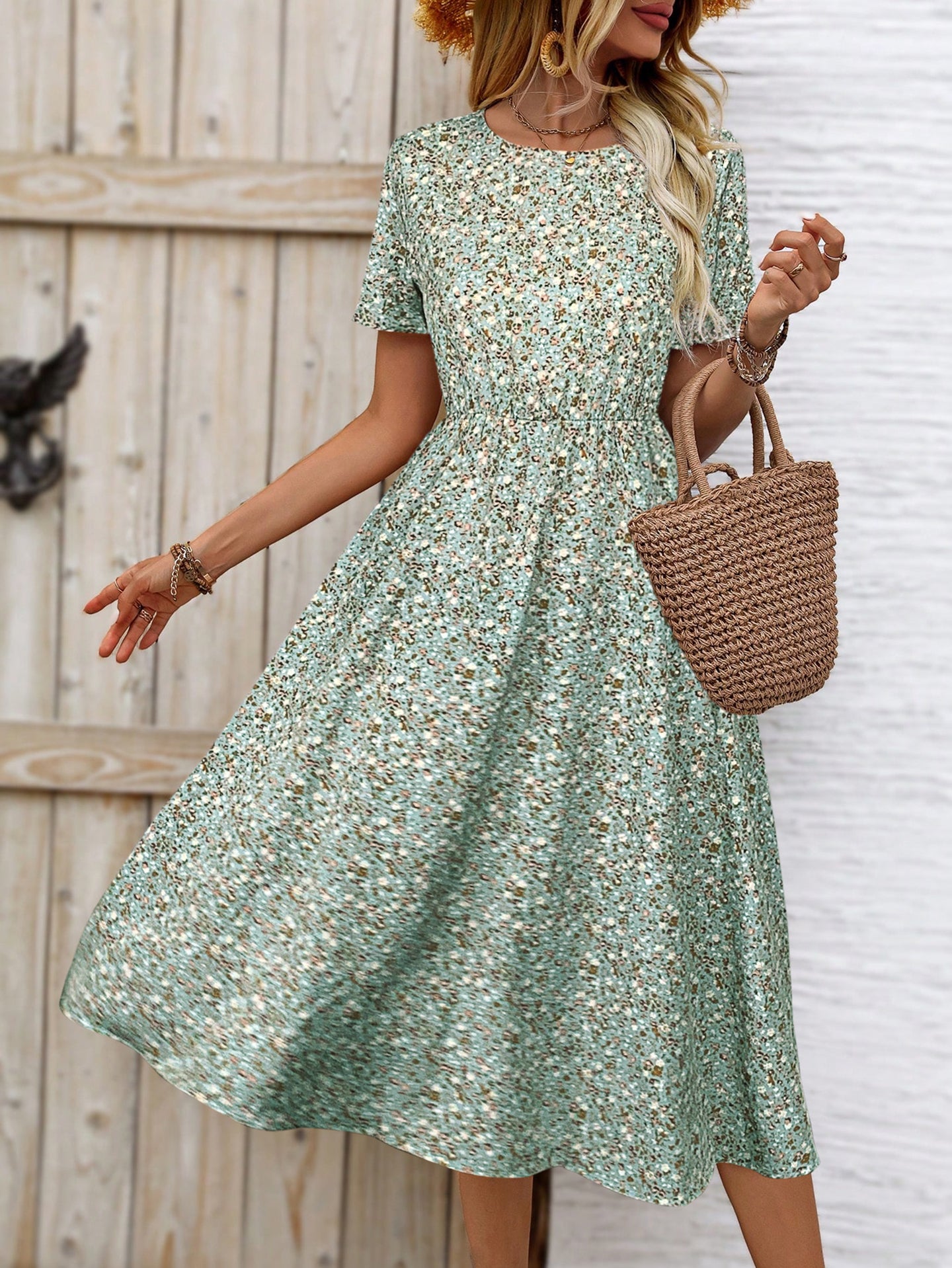 Floral Printed Fit and Flare Midi Dress