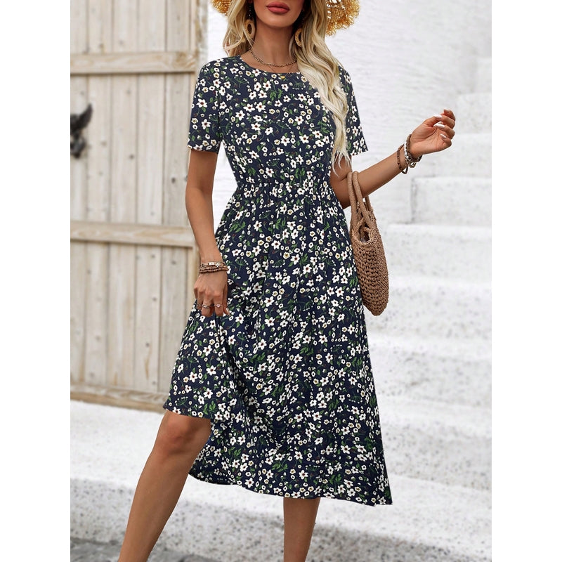 Women Floral Print A-Line Midi Dress