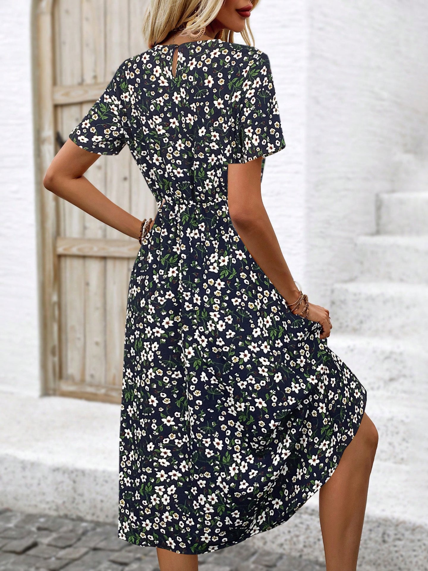 Women Floral Print A-Line Midi Dress