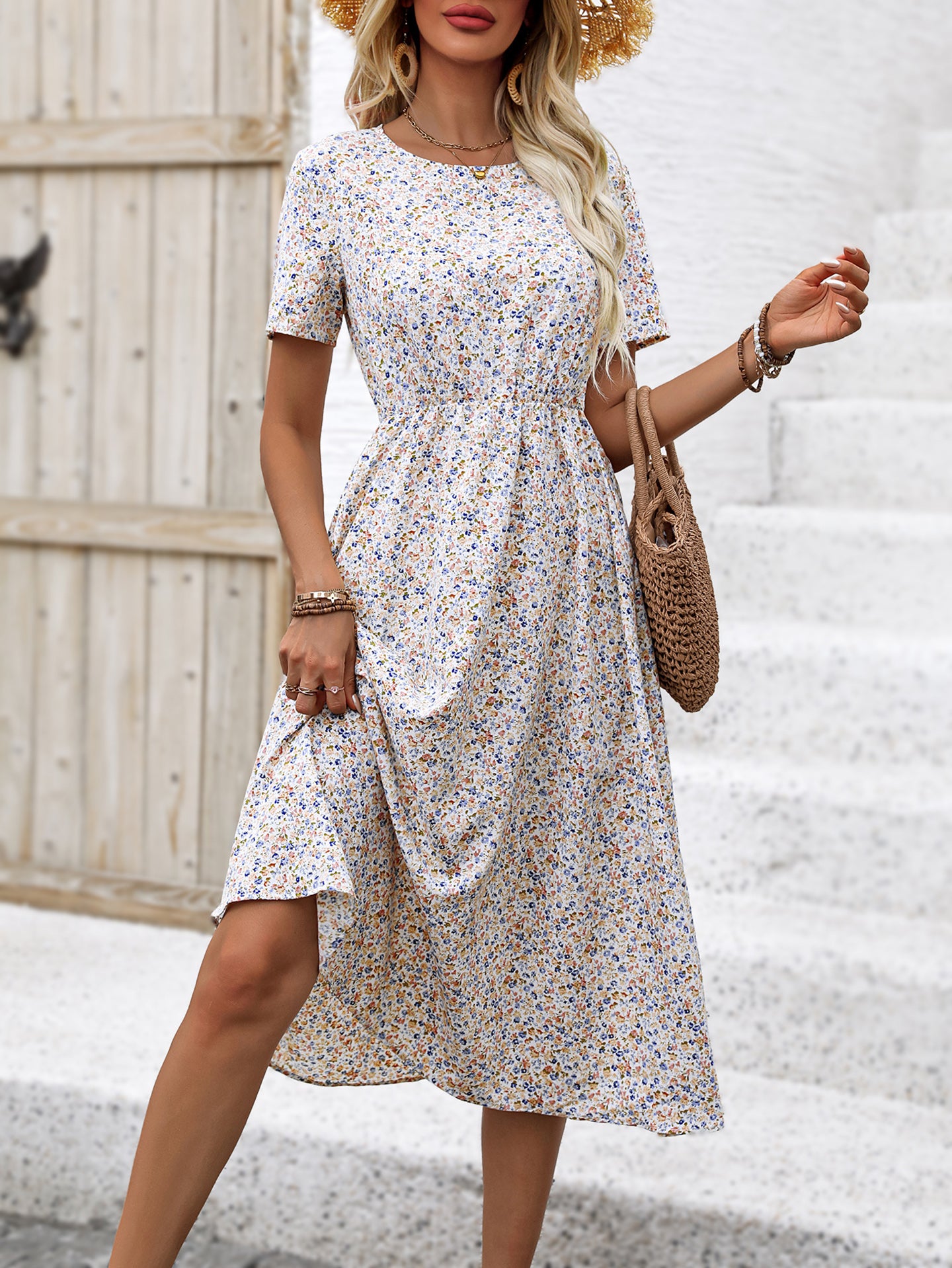Floral Printed Fit and Flare Midi Dress