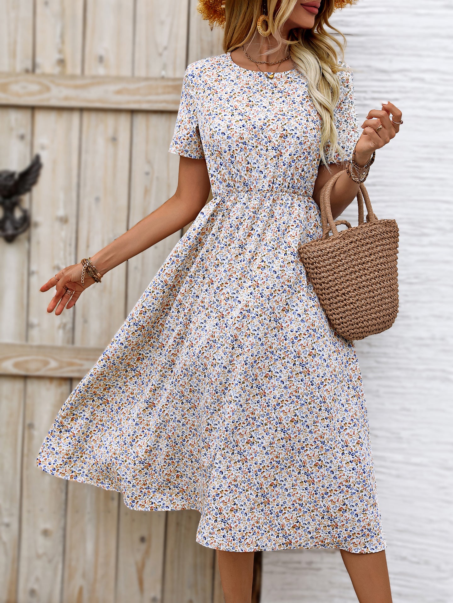 Floral Printed Fit and Flare Midi Dress