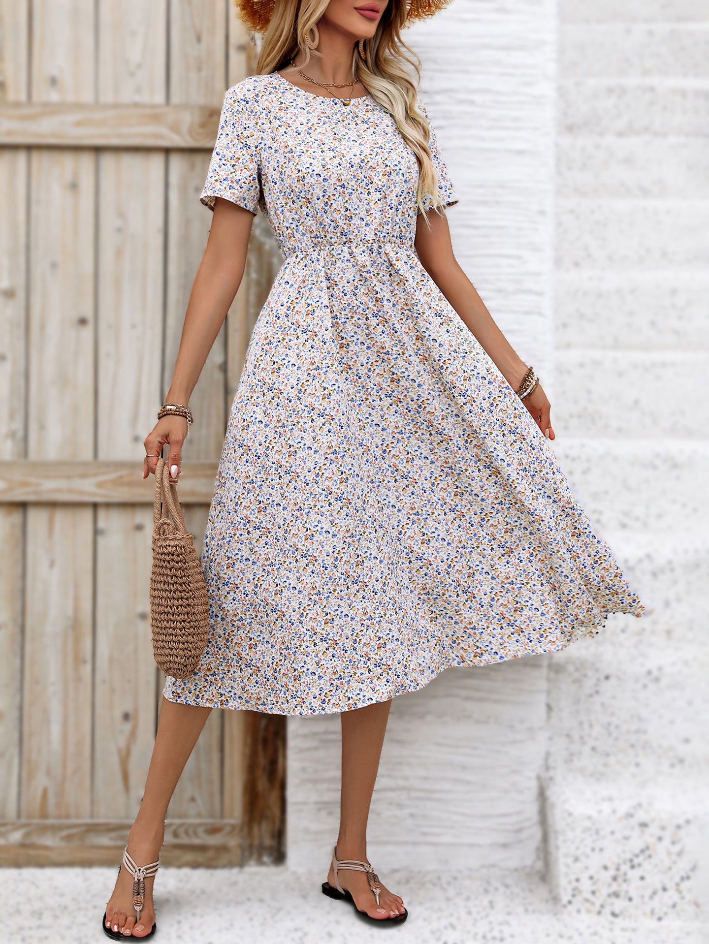 Floral Printed Fit and Flare Midi Dress