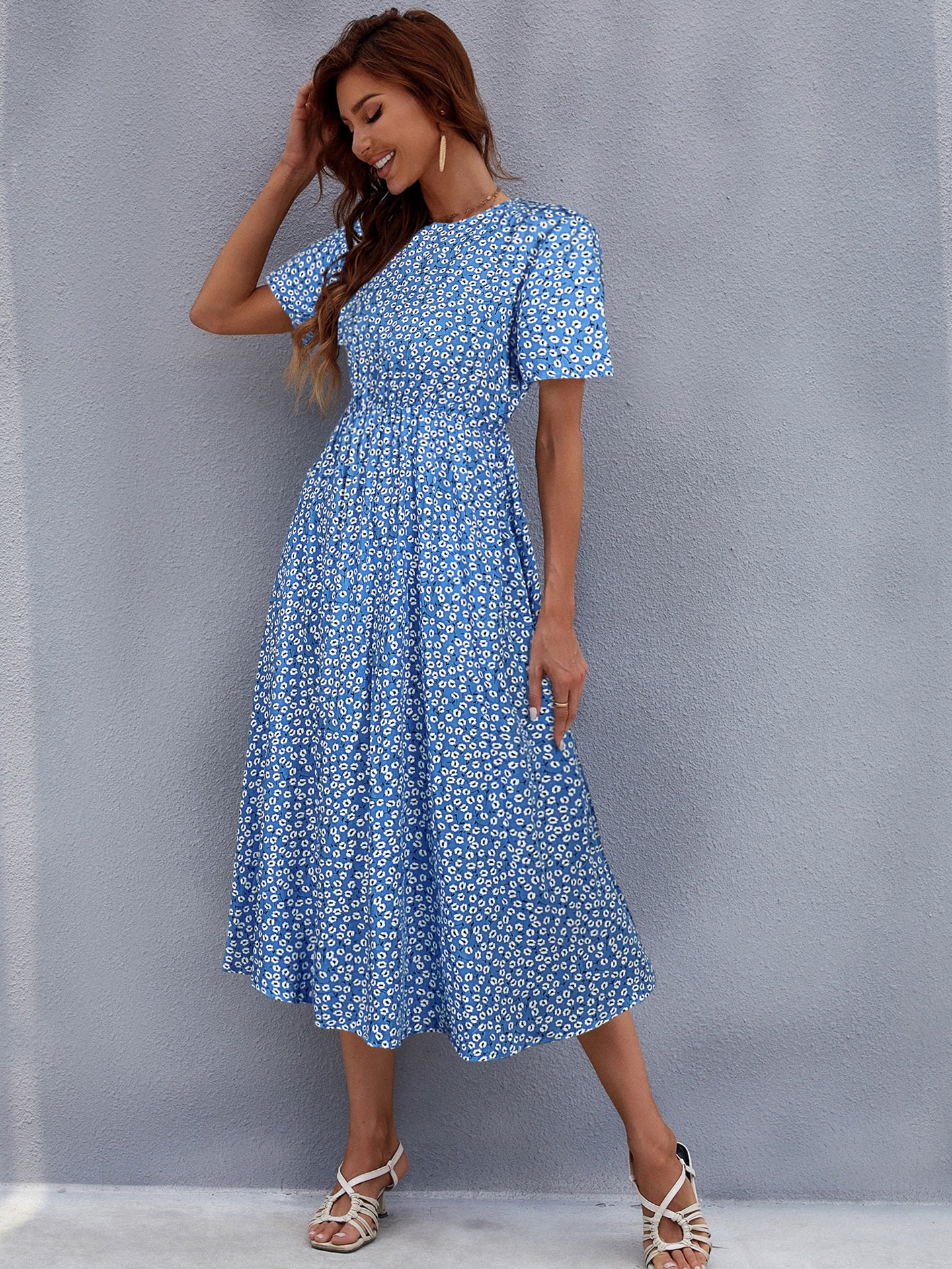 Floral Printed Fit and Flare Midi Dress