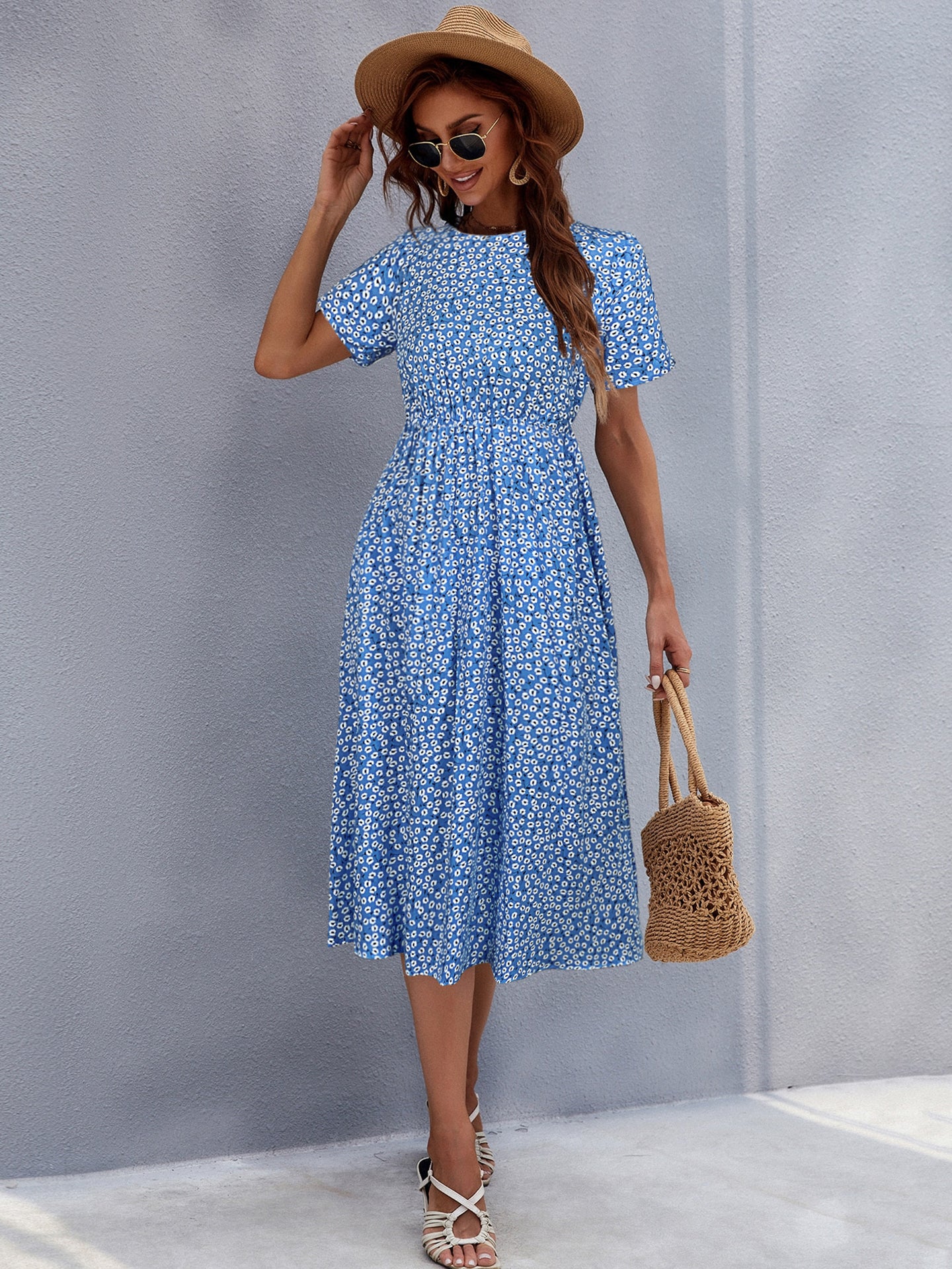 Floral Printed Fit and Flare Midi Dress