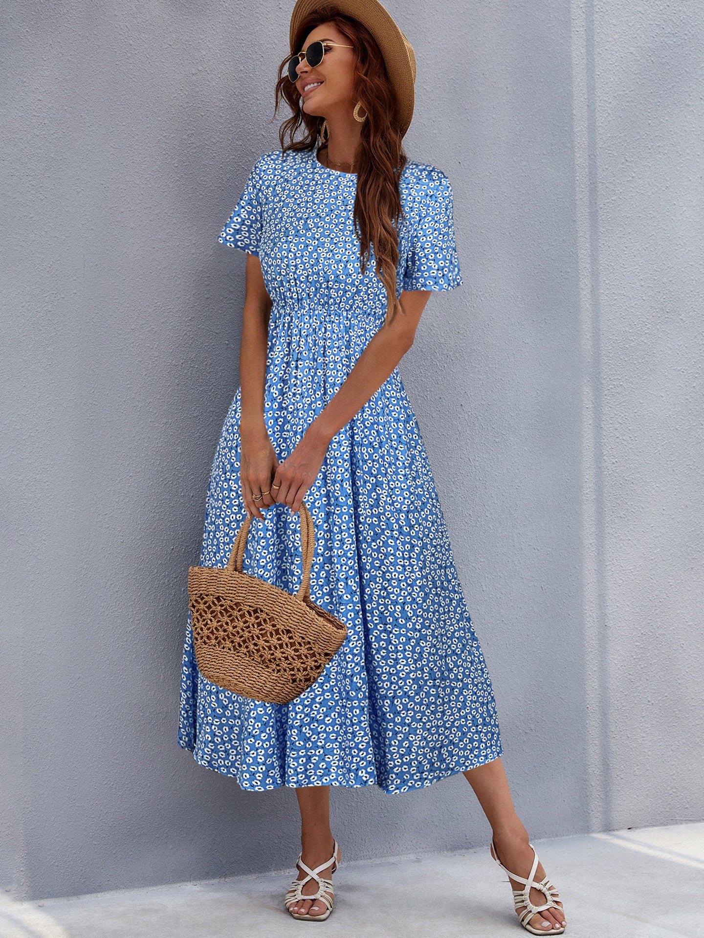 Floral Printed Fit and Flare Midi Dress
