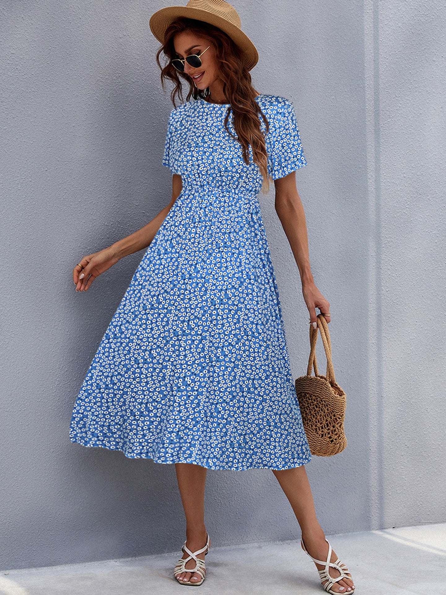 Floral Printed Fit and Flare Midi Dress