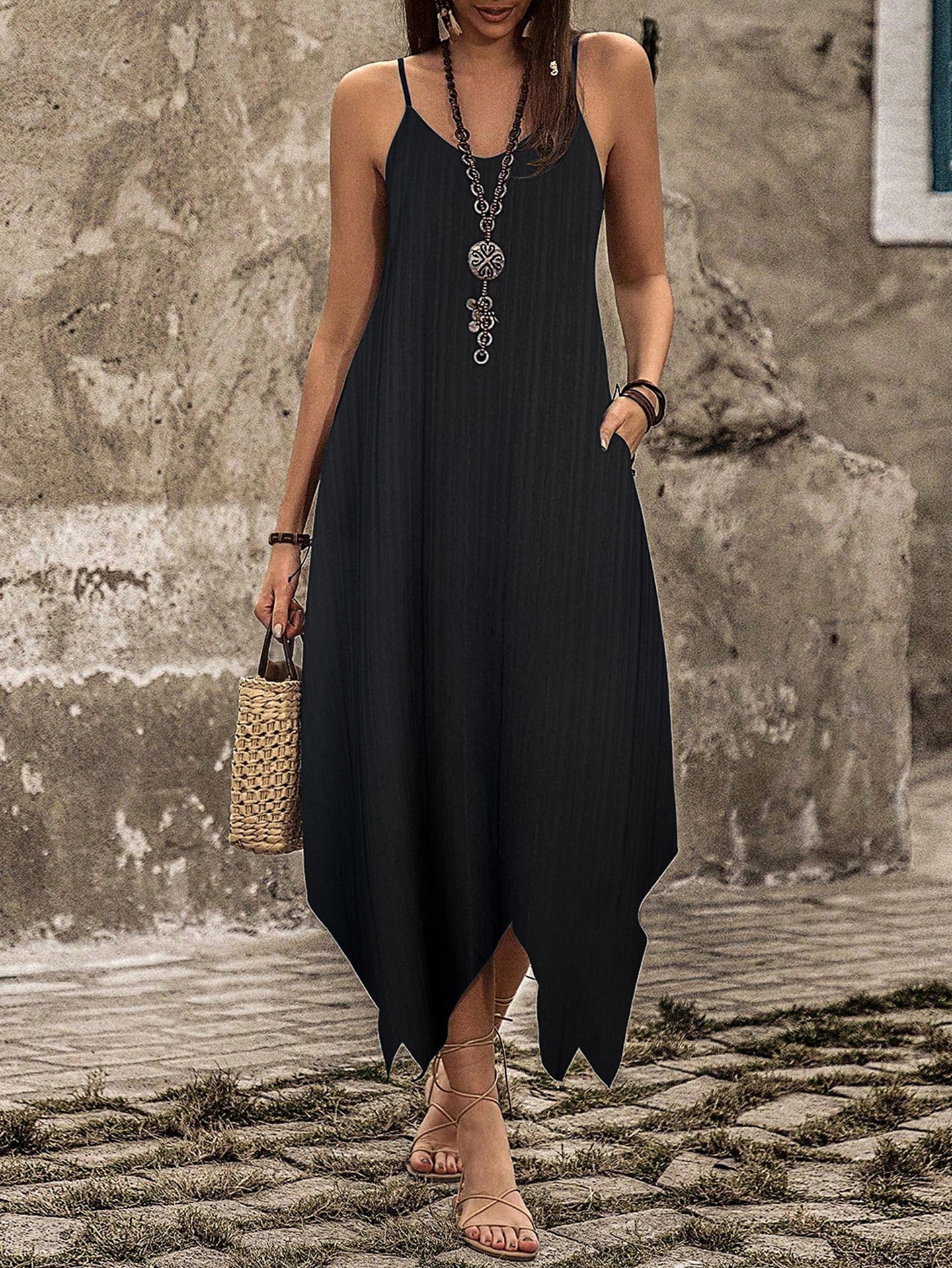 Shoulder Straps A-Line Midi Dress