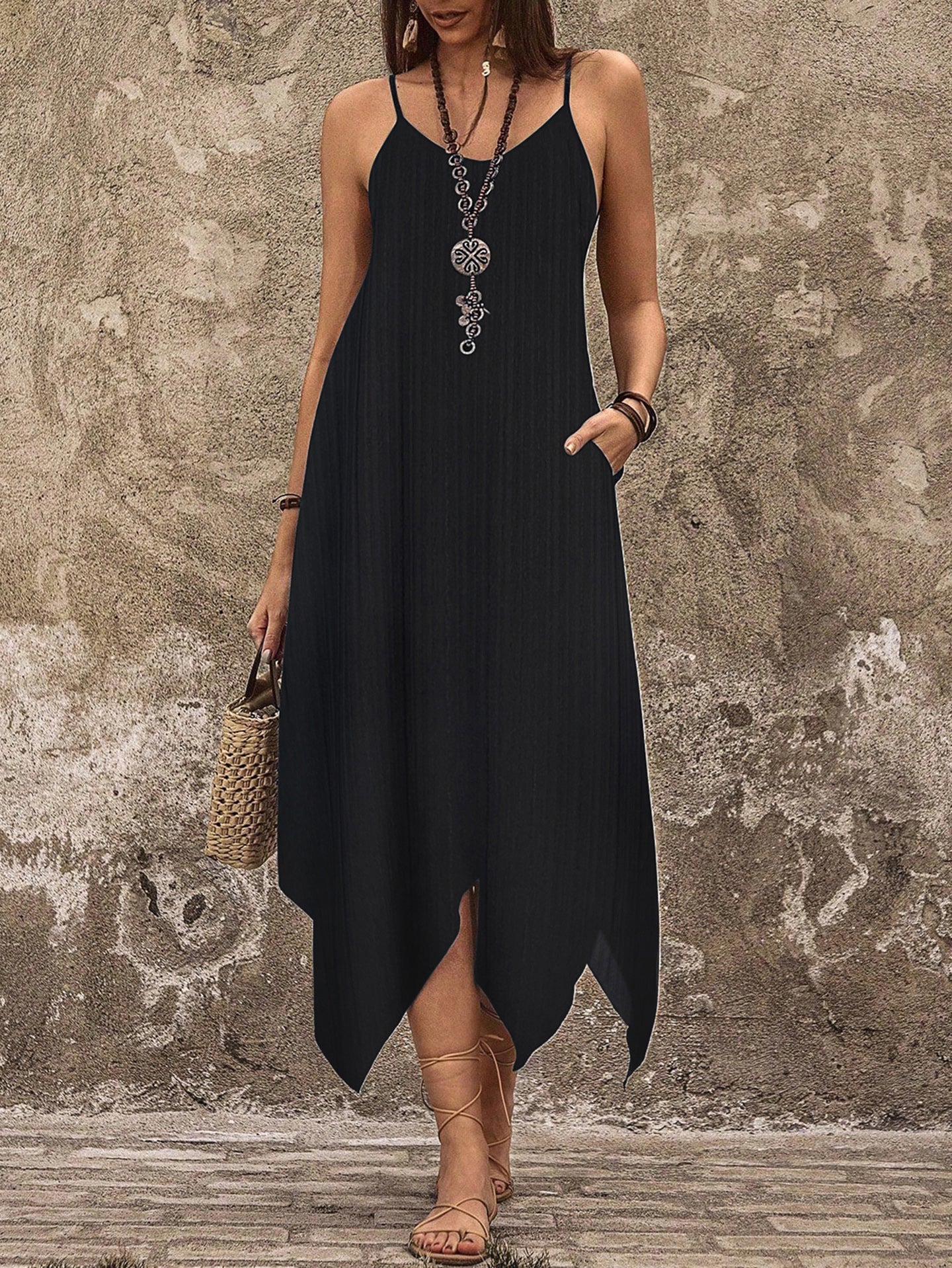 Shoulder Straps A-Line Midi Dress