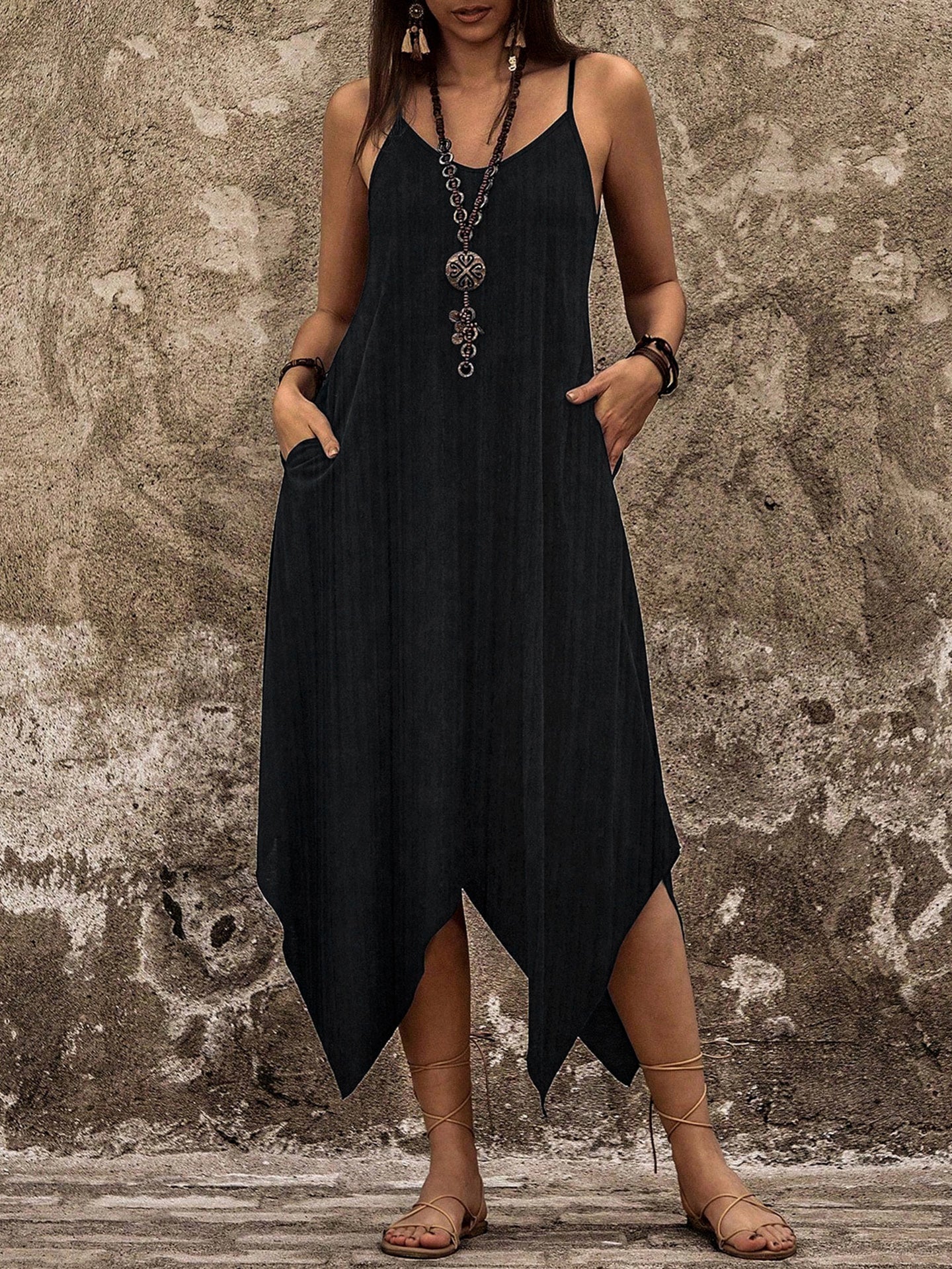 Shoulder Straps A-Line Midi Dress
