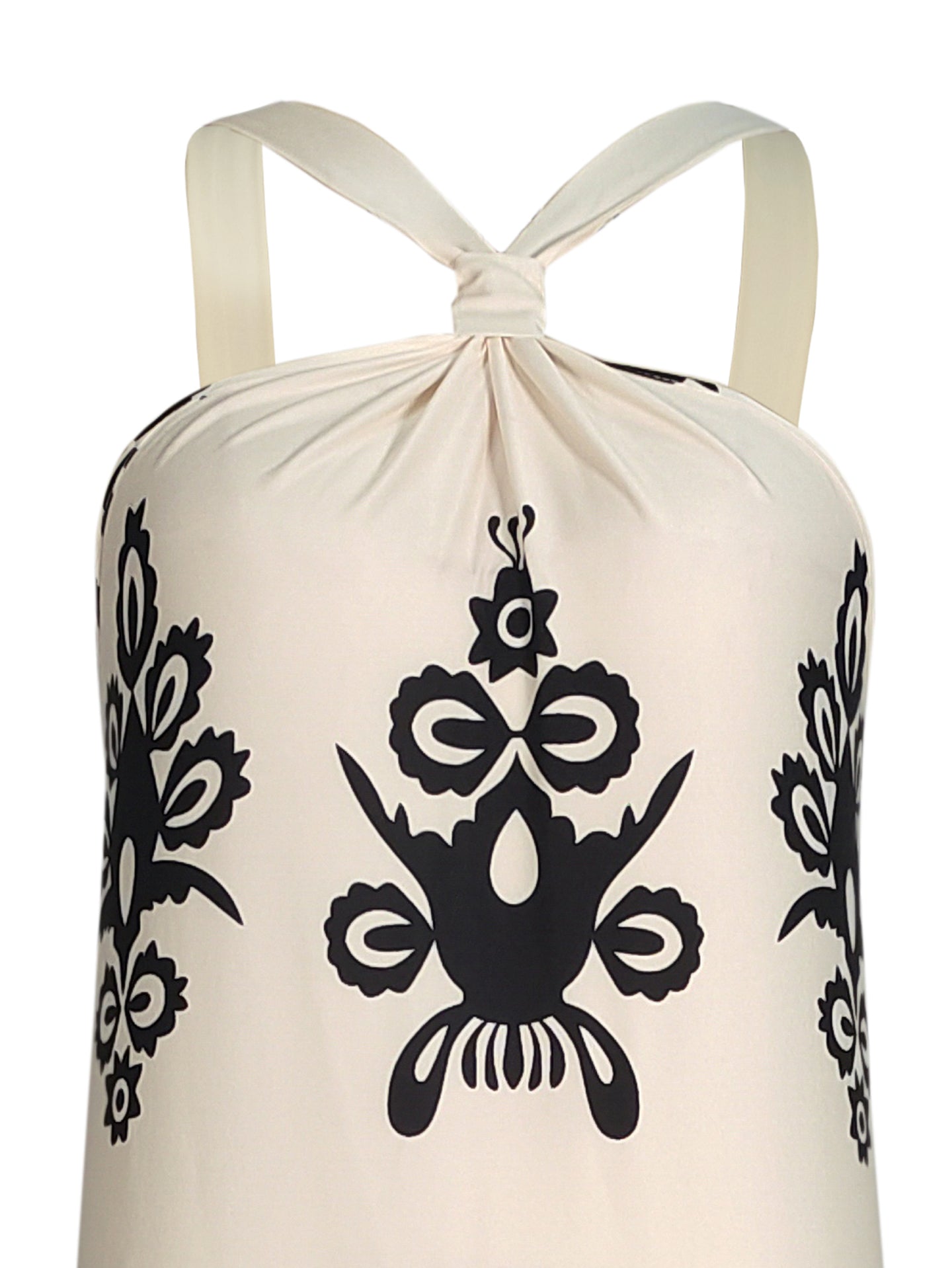 Ethnic Motifs Print Monochrome Halter Neck Slits A-Line Midi Dress