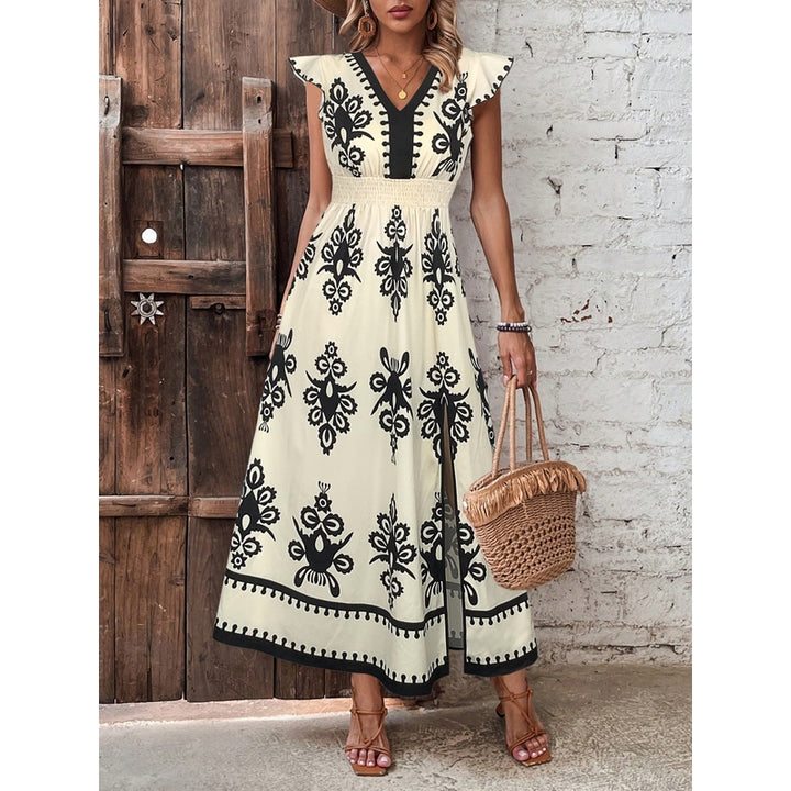 Ethnic Motifs Print Monochrome Smocked Fit & Flare Midi Dress