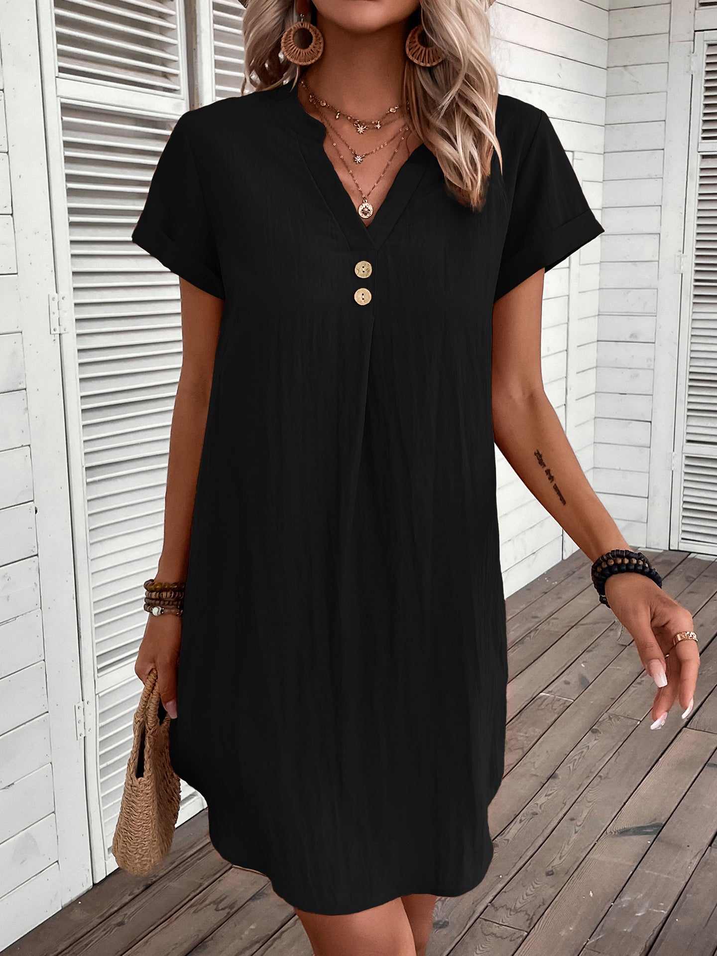 Women Mandarin Collar A-Line Dress